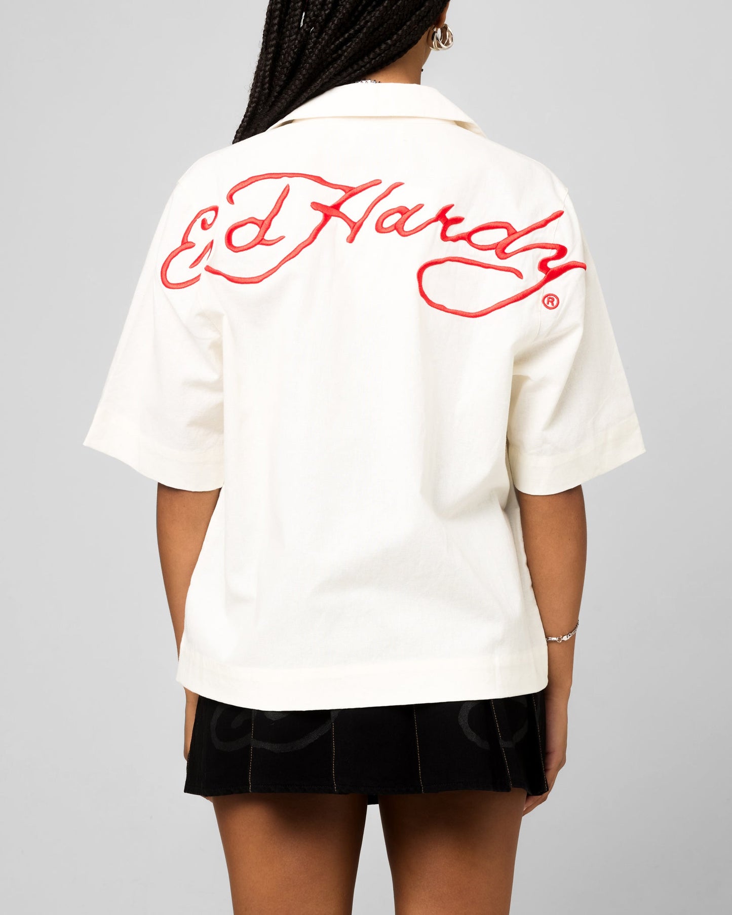 Ed Hardy Flaming Skull Button Up Shirt Off White Style001