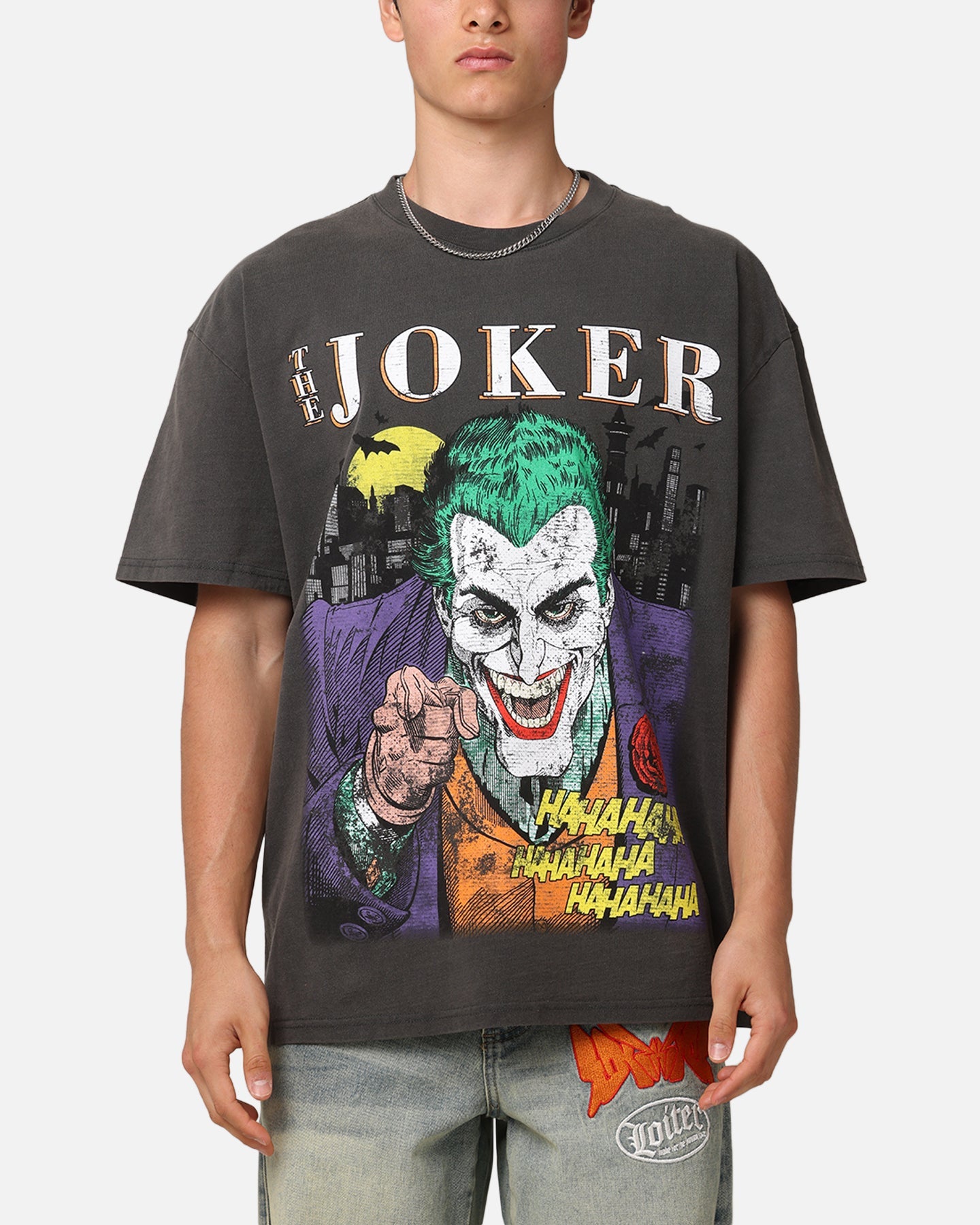 American Thrift X DC Batman The Joker Vote For Me Heavyweight T-Shirt Black Wash