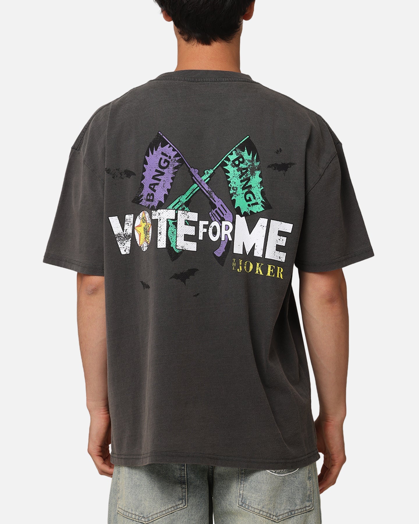 American Thrift X DC Batman The Joker Vote For Me Heavyweight T-Shirt Black Wash