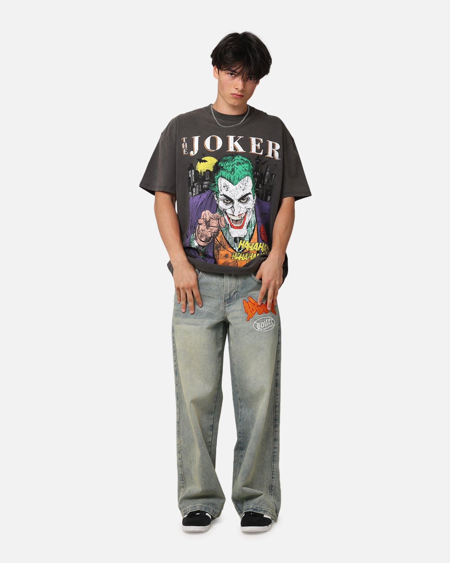 American Thrift X DC Batman The Joker Vote For Me Heavyweight T-Shirt Black Wash