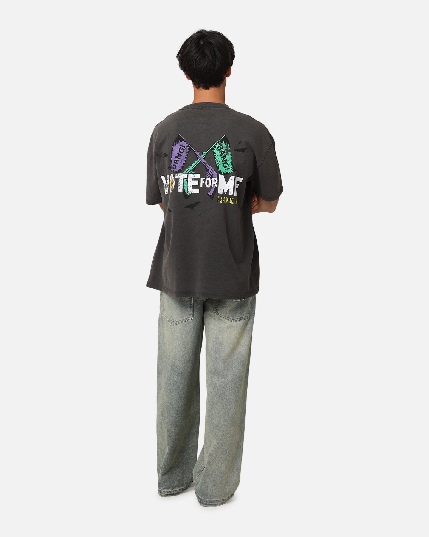 American Thrift X DC Batman The Joker Vote For Me Heavyweight T-Shirt Black Wash