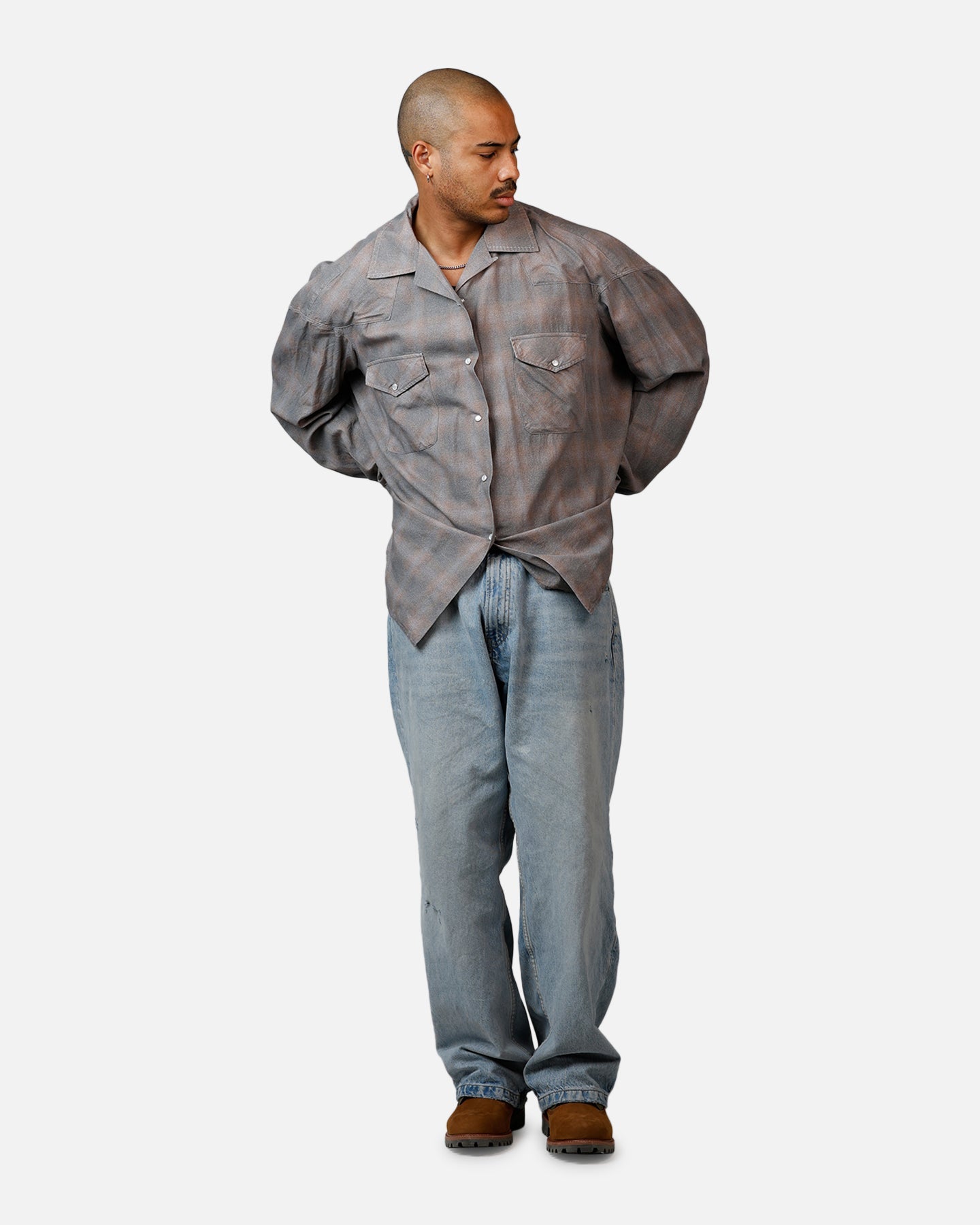 MNML Faded Print Flannel Shirt Grey