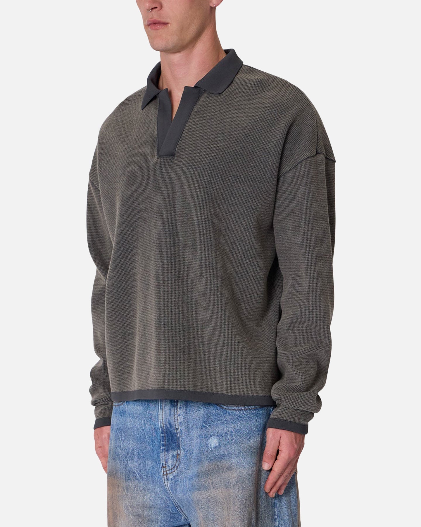 MNML Polo Thermal Long Sleeve T-Shirt Charcoal Grey