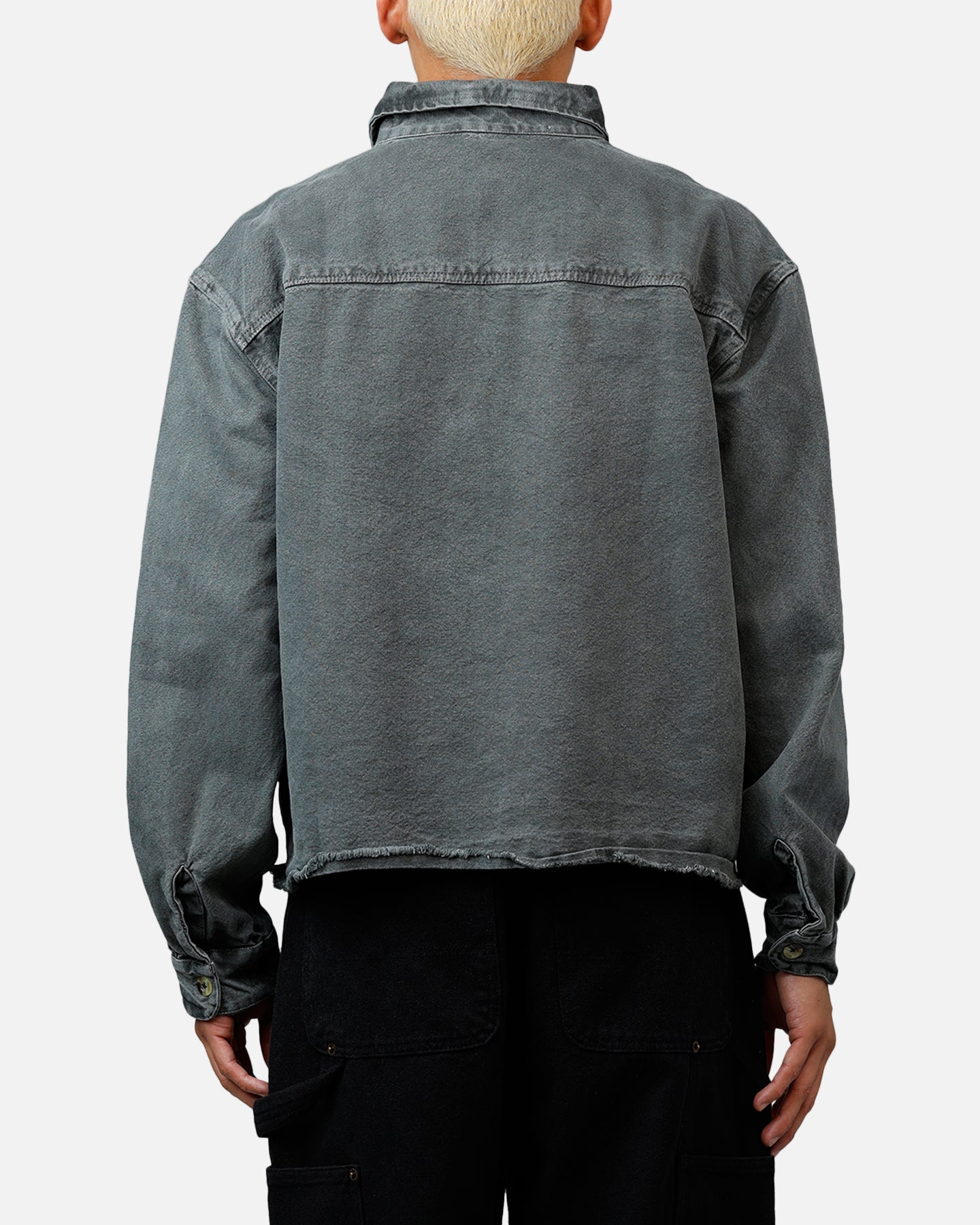 MNML Washed Denim Long Sleeve Button Up Shirt Washed Black