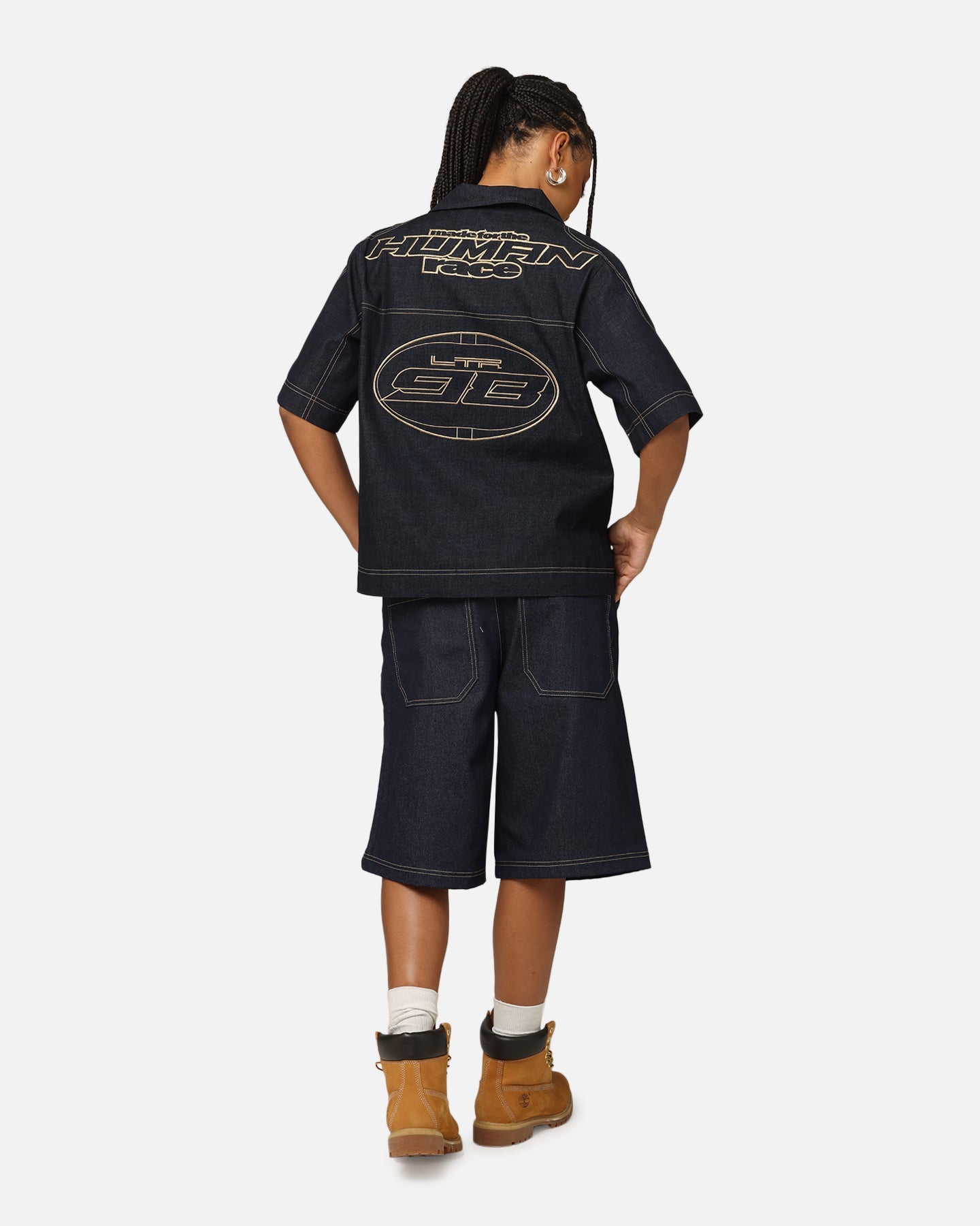 Loiter Motor Denim Button Up Shirt Indigo Style001