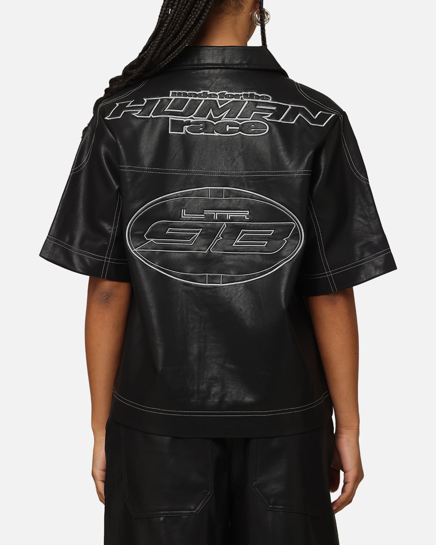 Loiter Motor PU Leather Button Up Shirt Black Style001