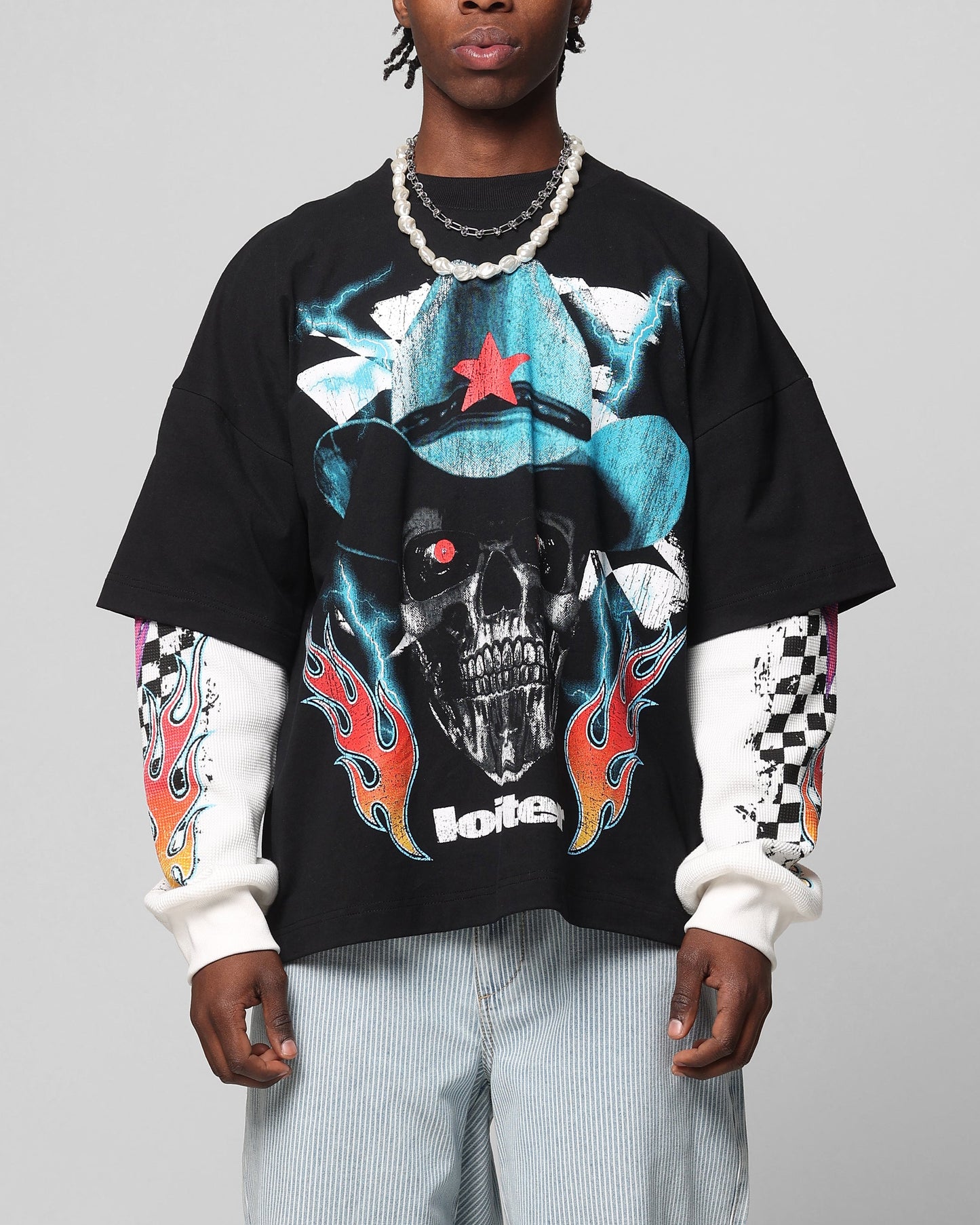 Loiter Daytona Layered Long Sleeve T-Shirt Black/White