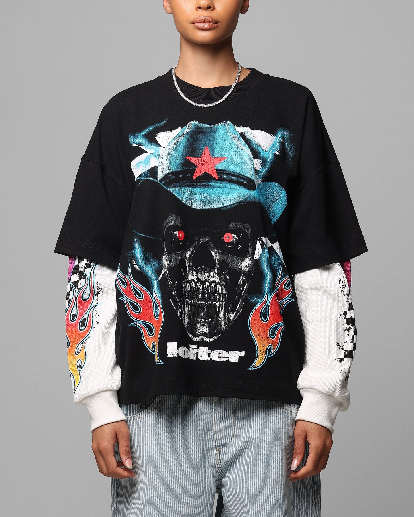 Loiter Daytona Layered Long Sleeve T-Shirt Black/White Style001