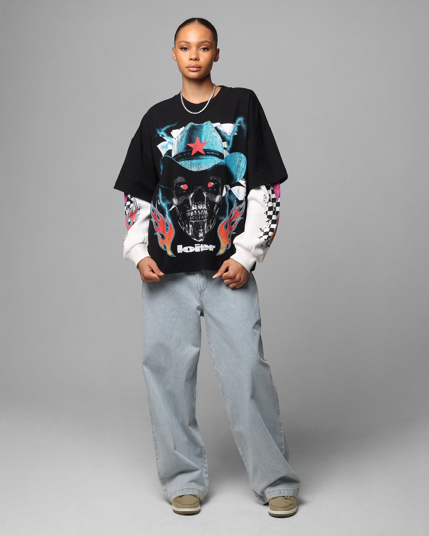 Loiter Daytona Layered Long Sleeve T-Shirt Black/White Style001