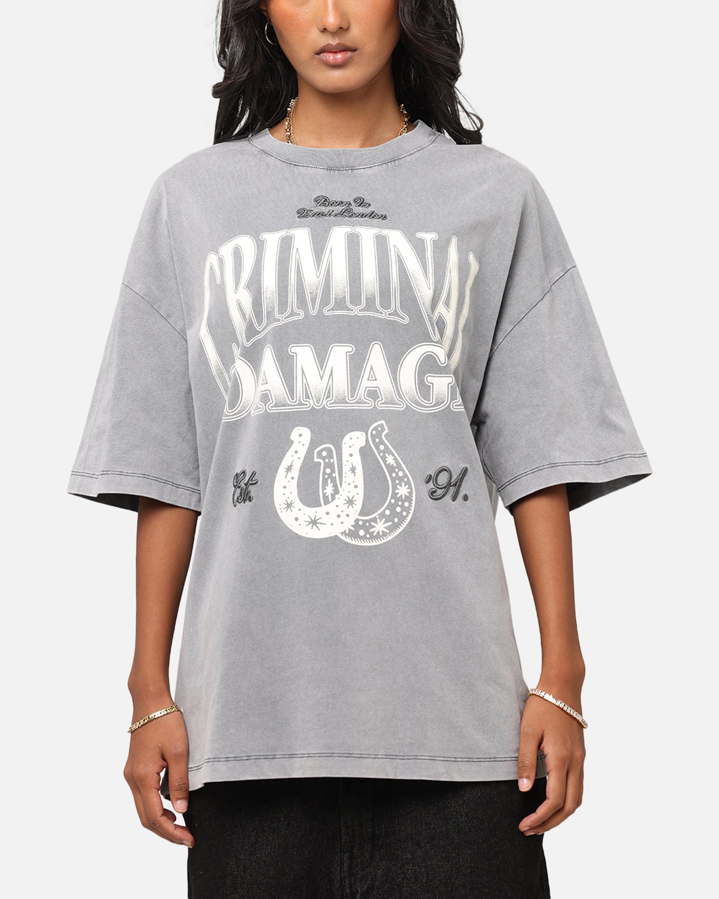 Criminal Damage Horseshoe T-Shirt Washed Black Style001