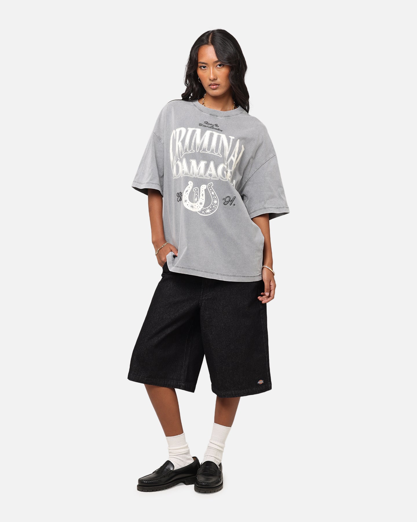Criminal Damage Horseshoe T-Shirt Washed Black Style001