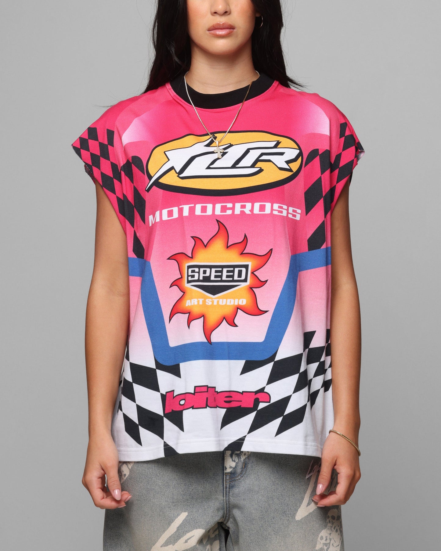 Loiter Motorsport Muscle T-Shirt Pink/Multi-Coloured Style001