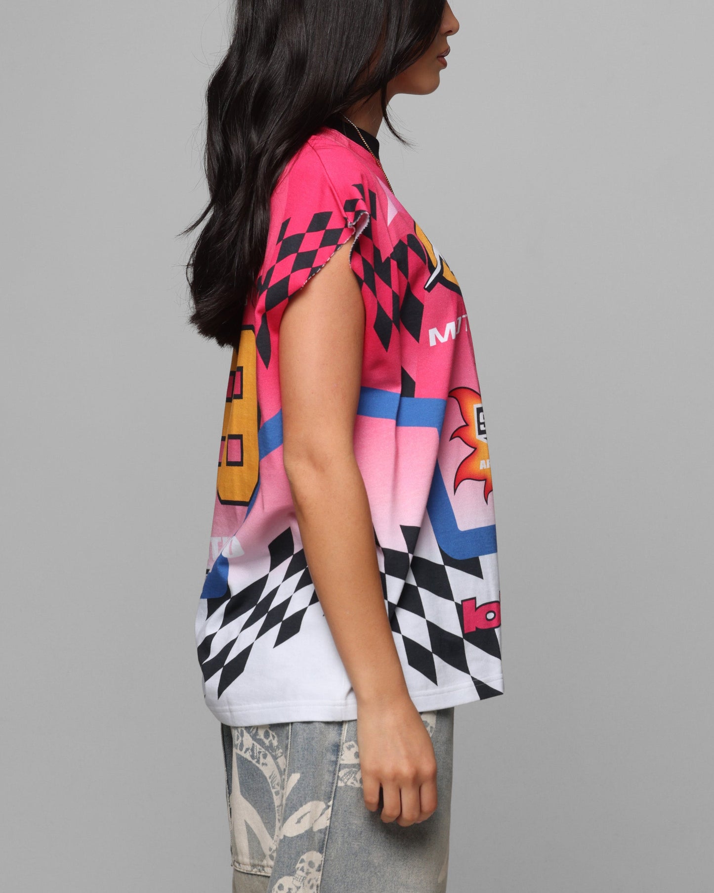 Loiter Motorsport Muscle T-Shirt Pink/Multi-Coloured Style001