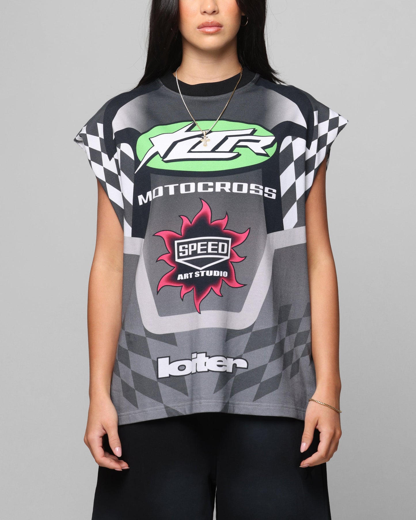 Loiter Motorsport Muscle T-Shirt Grey/Multi-Coloured Style001