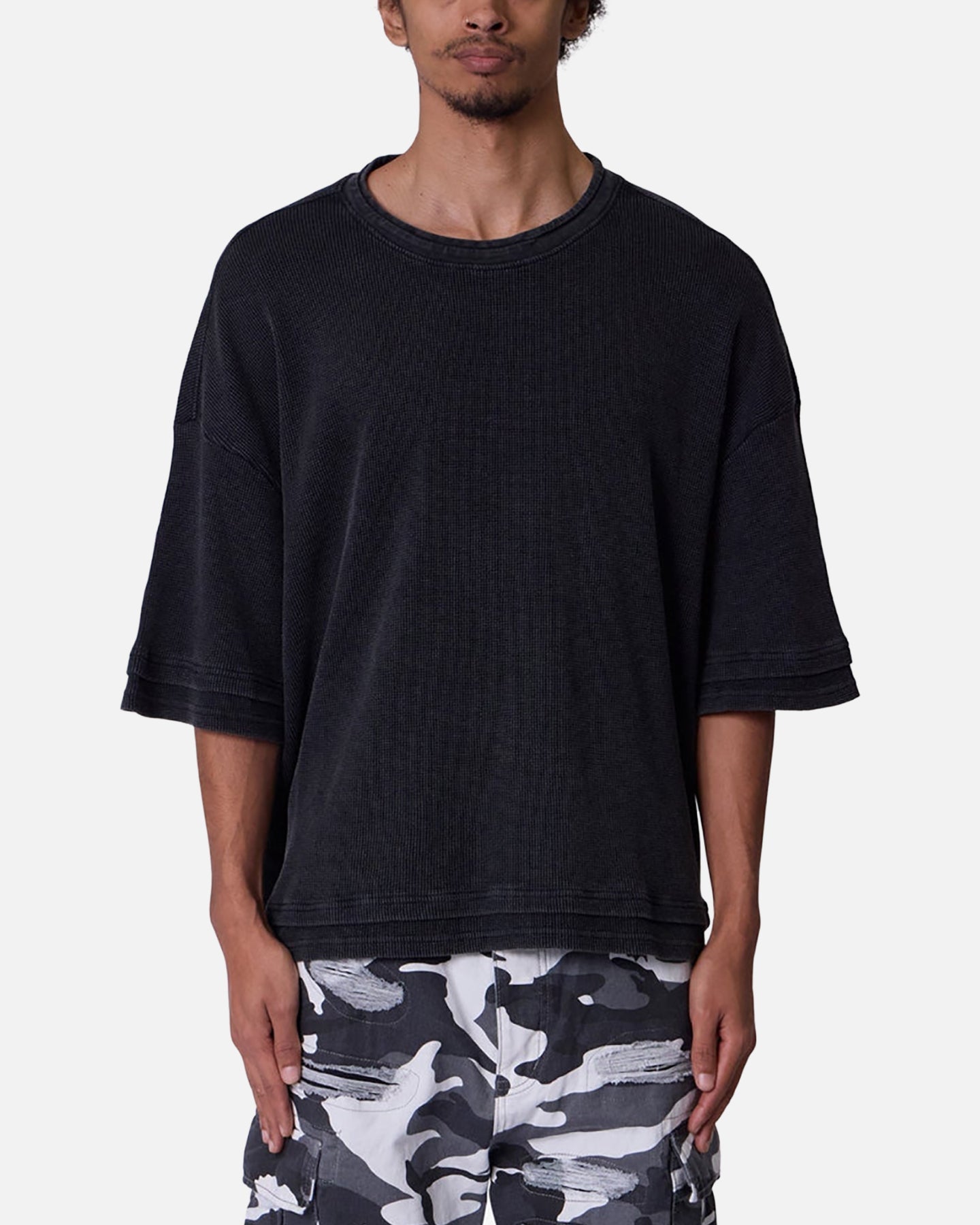MNML Double Layer Acid Washed T-Shirt Black