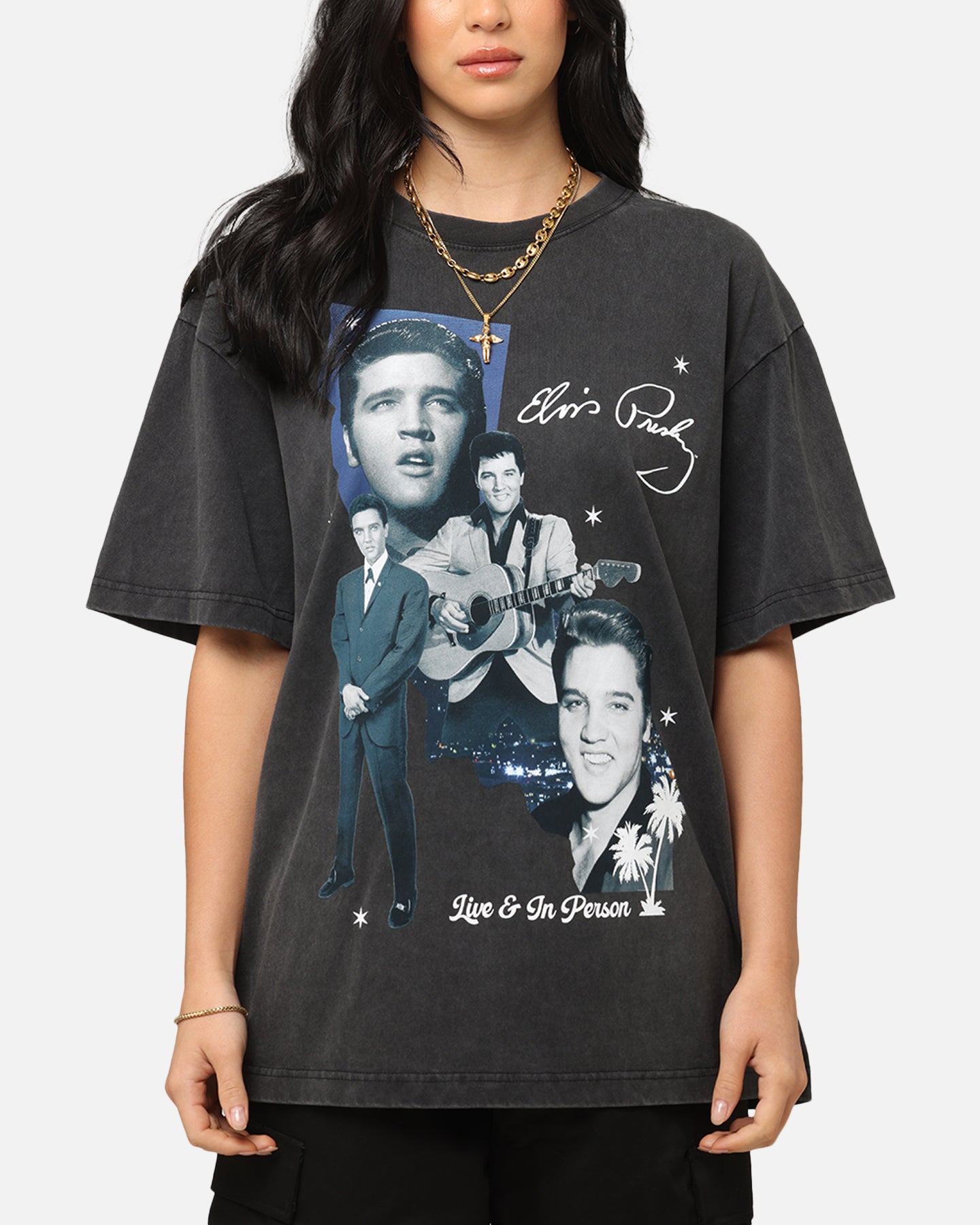 ID Supply Elvis Presley Live In LA T-Shirt Washed Black Style001