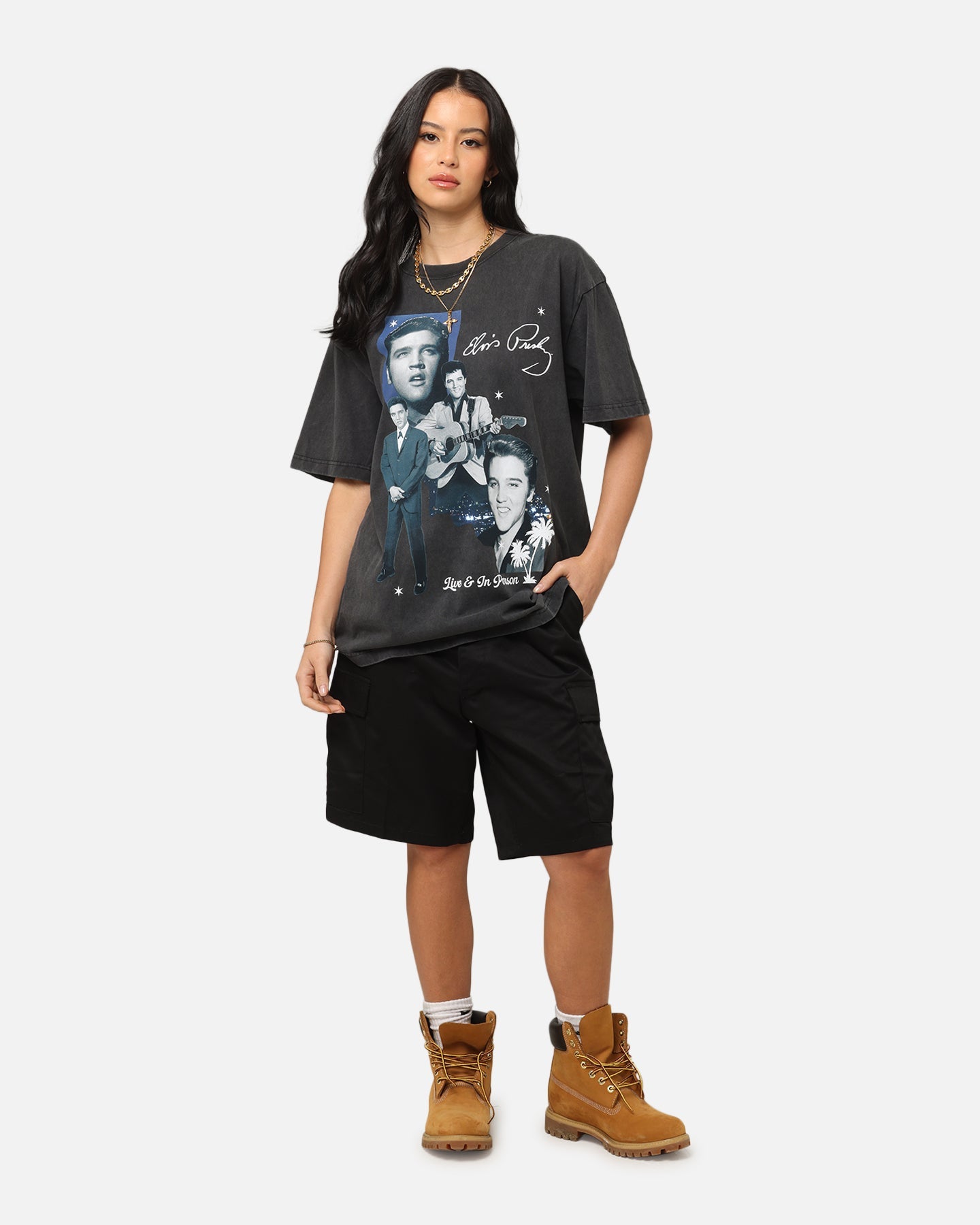 ID Supply Elvis Presley Live In LA T-Shirt Washed Black Style001