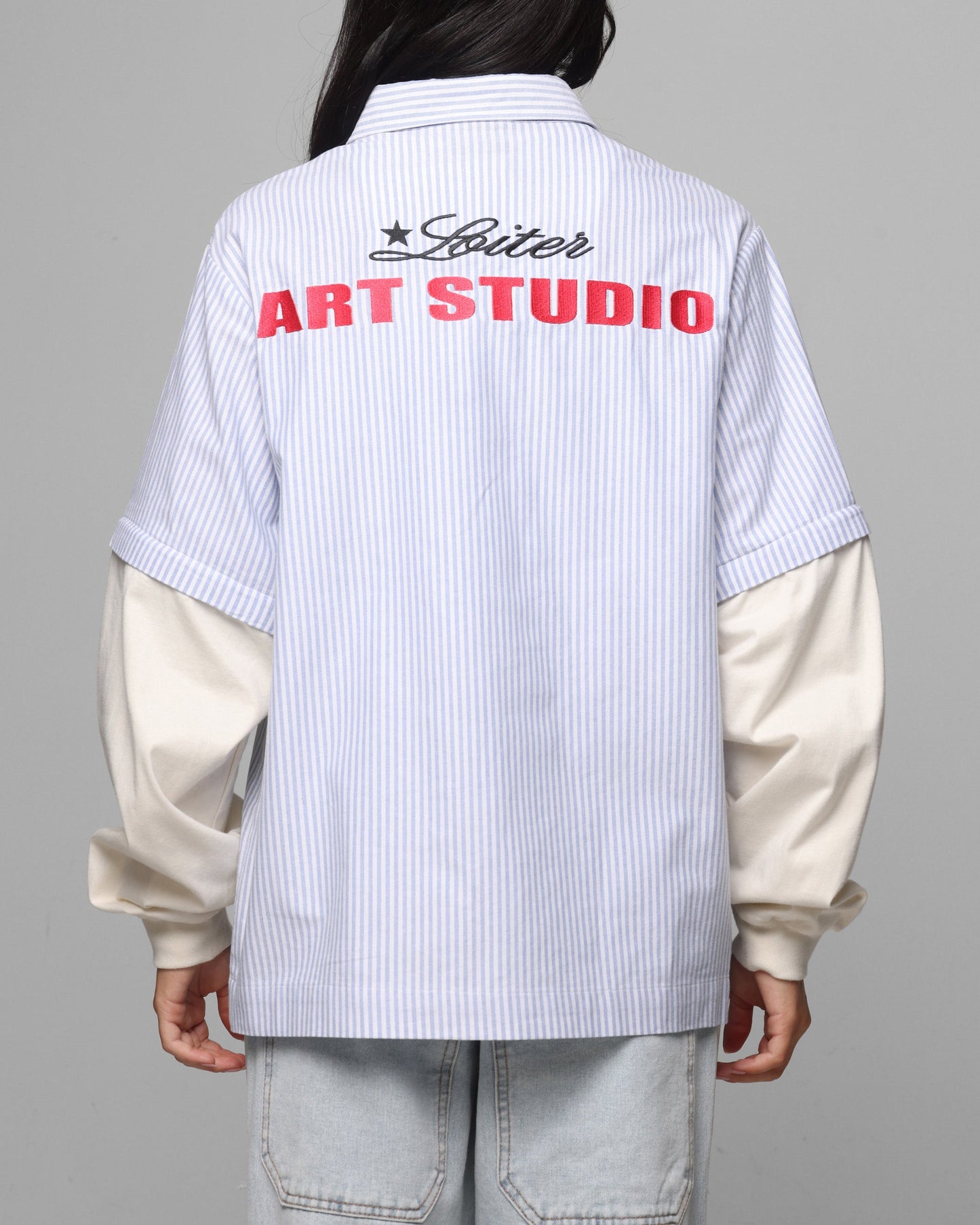Loiter Art Studio Work Shirt Blue Stripe Style001