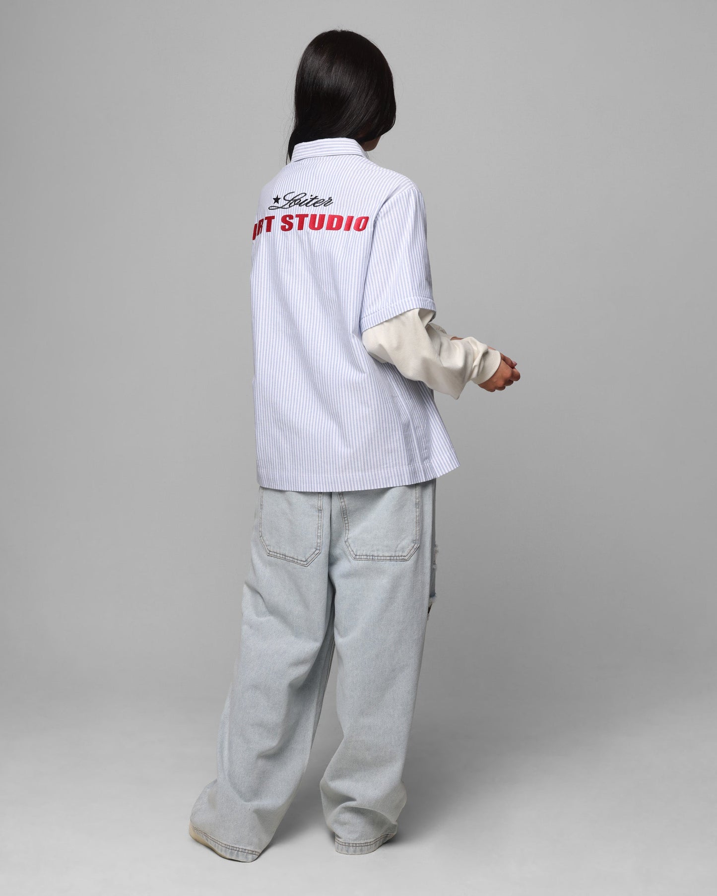 Loiter Art Studio Work Shirt Blue Stripe Style001