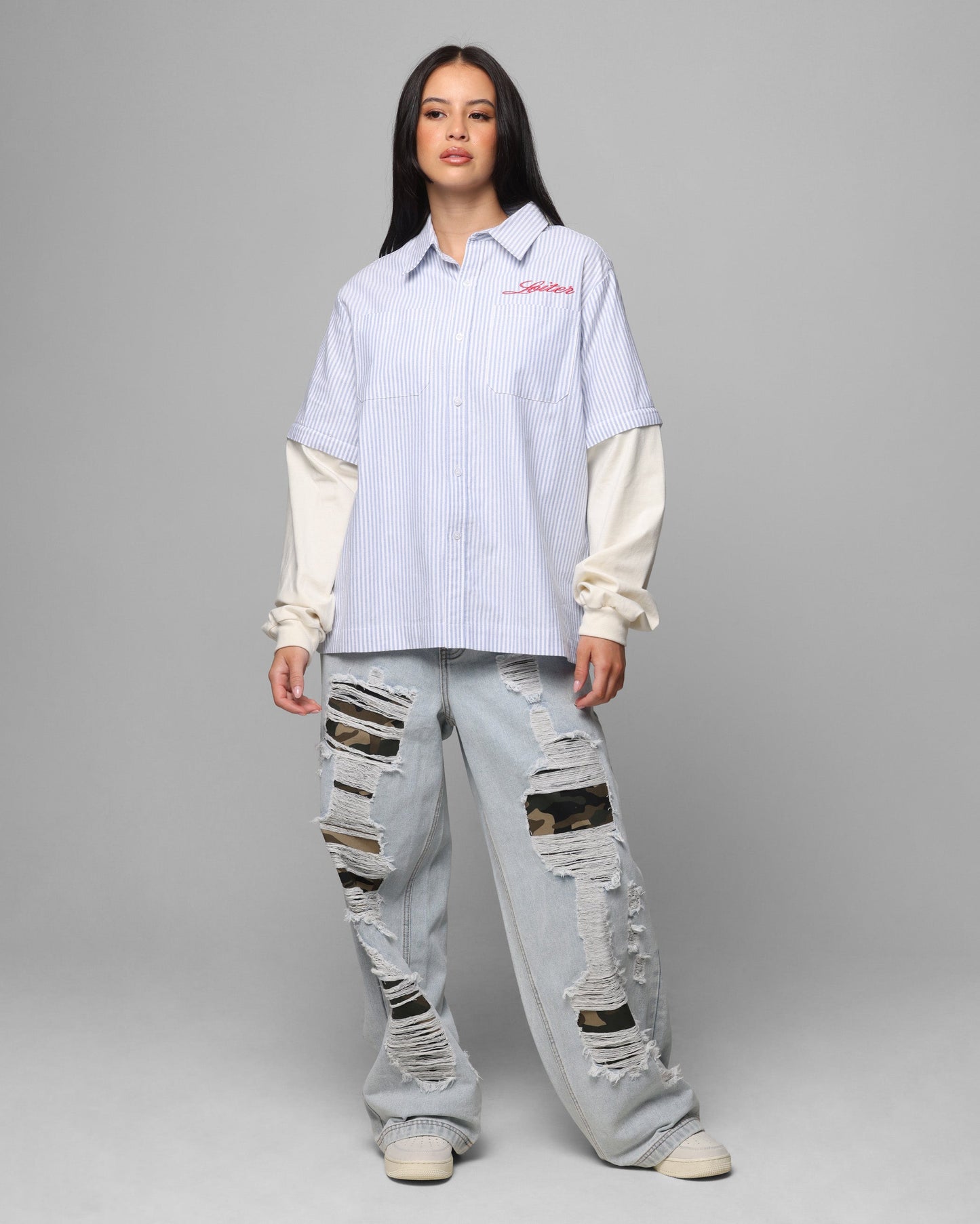 Loiter Art Studio Work Shirt Blue Stripe Style001