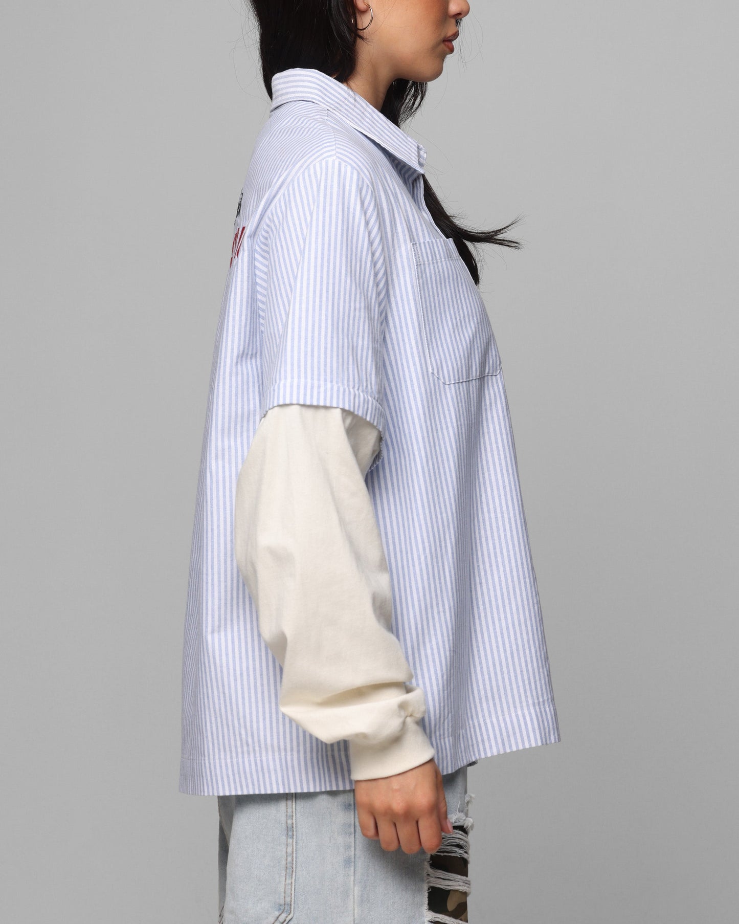 Loiter Art Studio Work Shirt Blue Stripe Style001