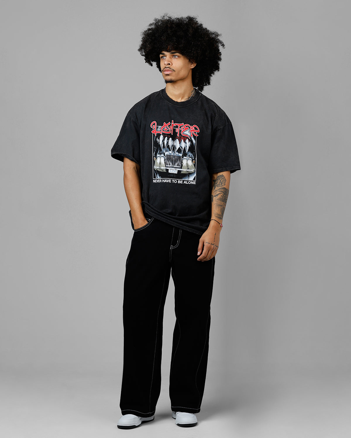 Loiter Always And Forever T-Shirt Black Acidwash