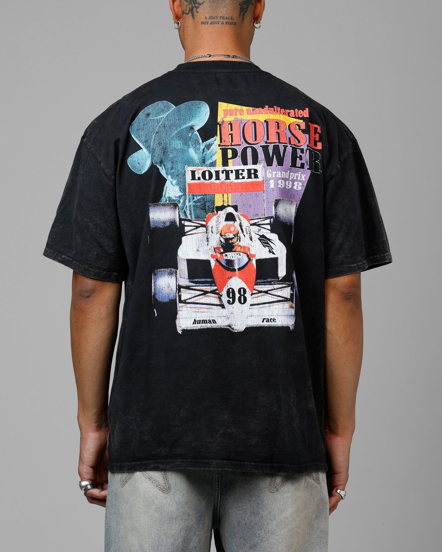 Loiter Horse Power Vintage Drop T-Shirt Black Acidwash