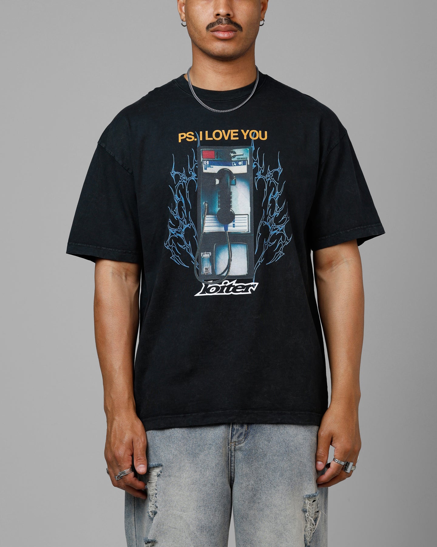 Loiter Phonebooth Vintage Drop T-Shirt Black Acidwash