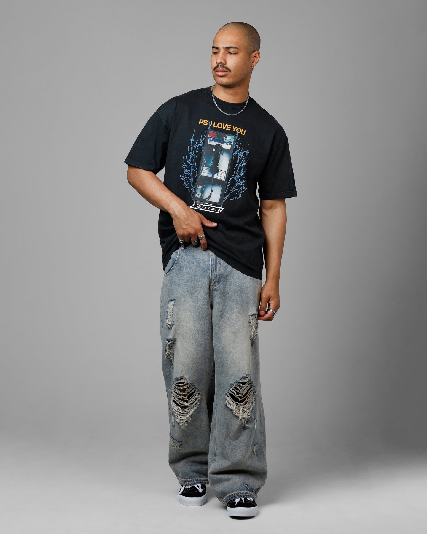 Loiter Phonebooth Vintage Drop T-Shirt Black Acidwash