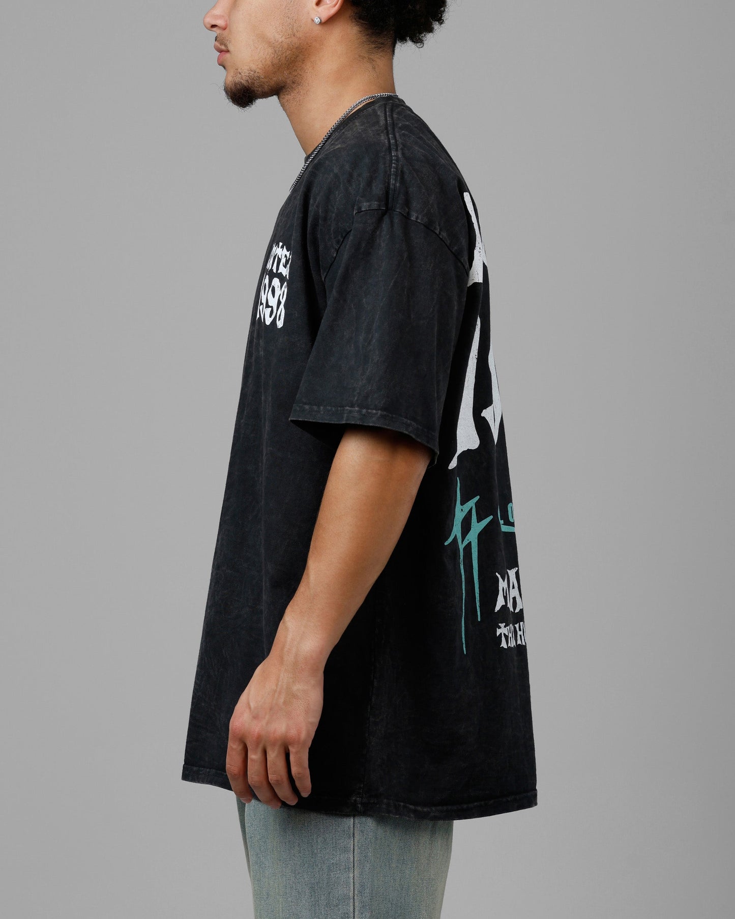 Loiter Staple Logo Drop T-Shirt Black Acidwash