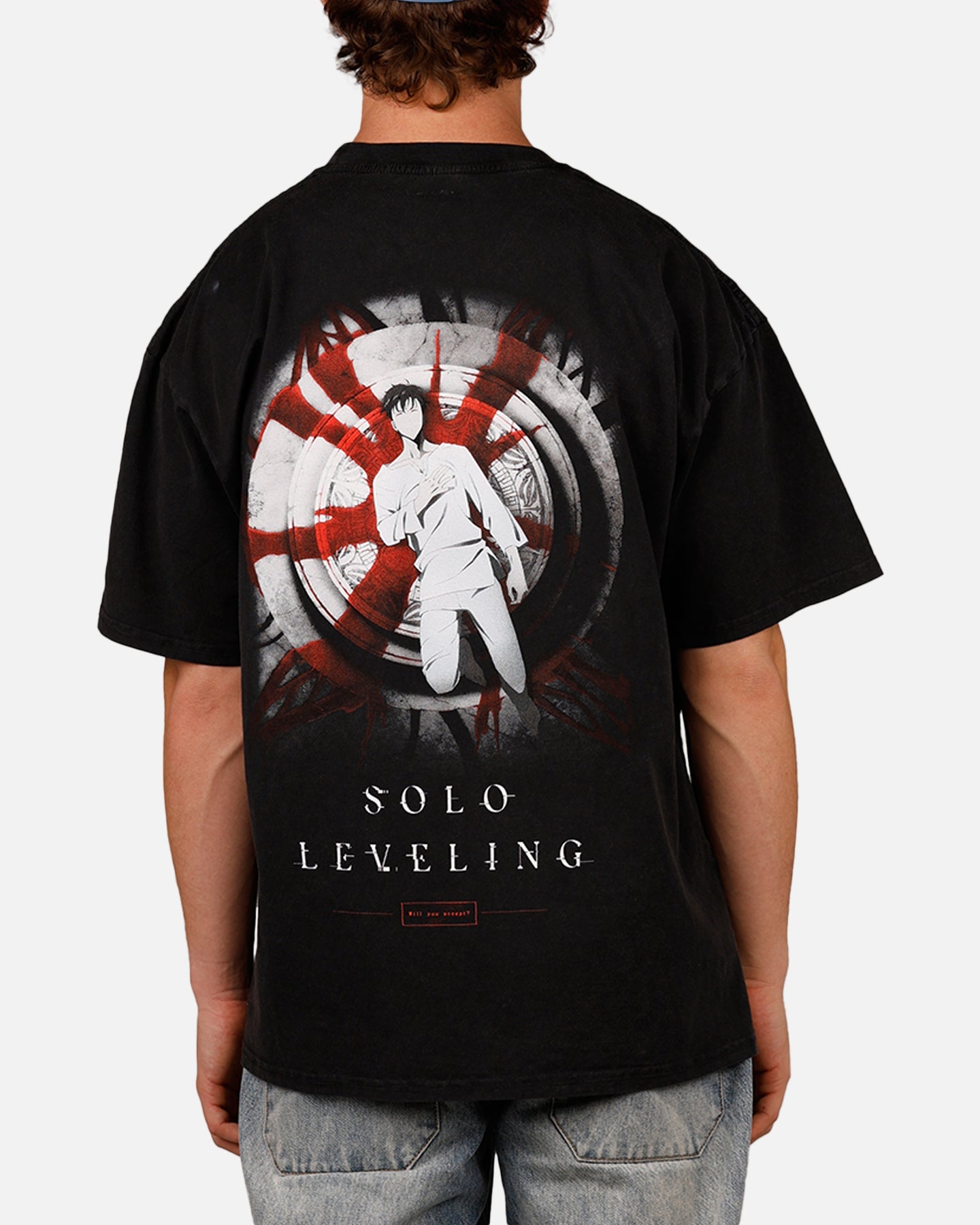 Goat Crew X Solo Leveling Solo Leveling Vintage T-Shirt Black Acidwash