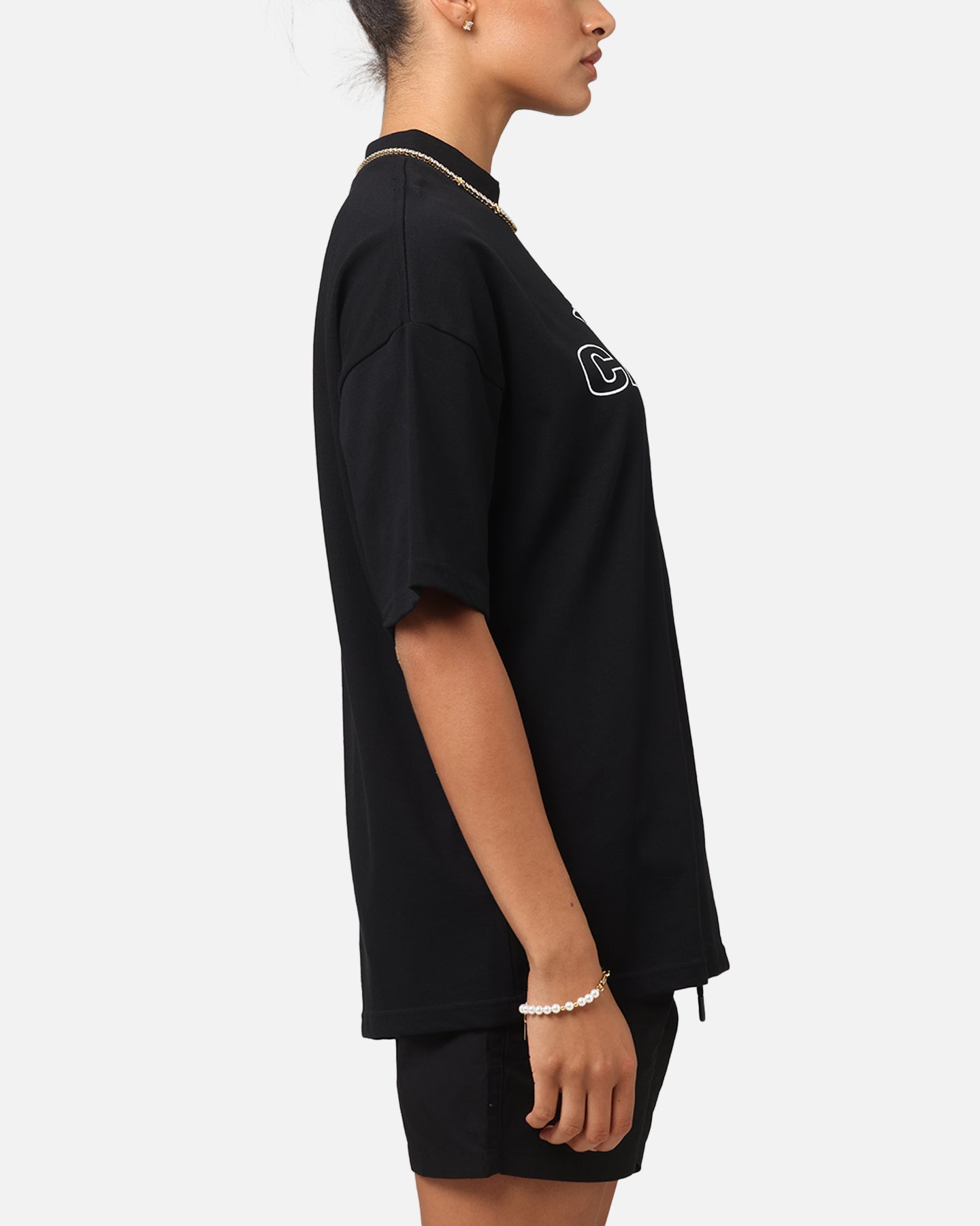 Carre Rosebud Mock Neck T-Shirt Black Style001