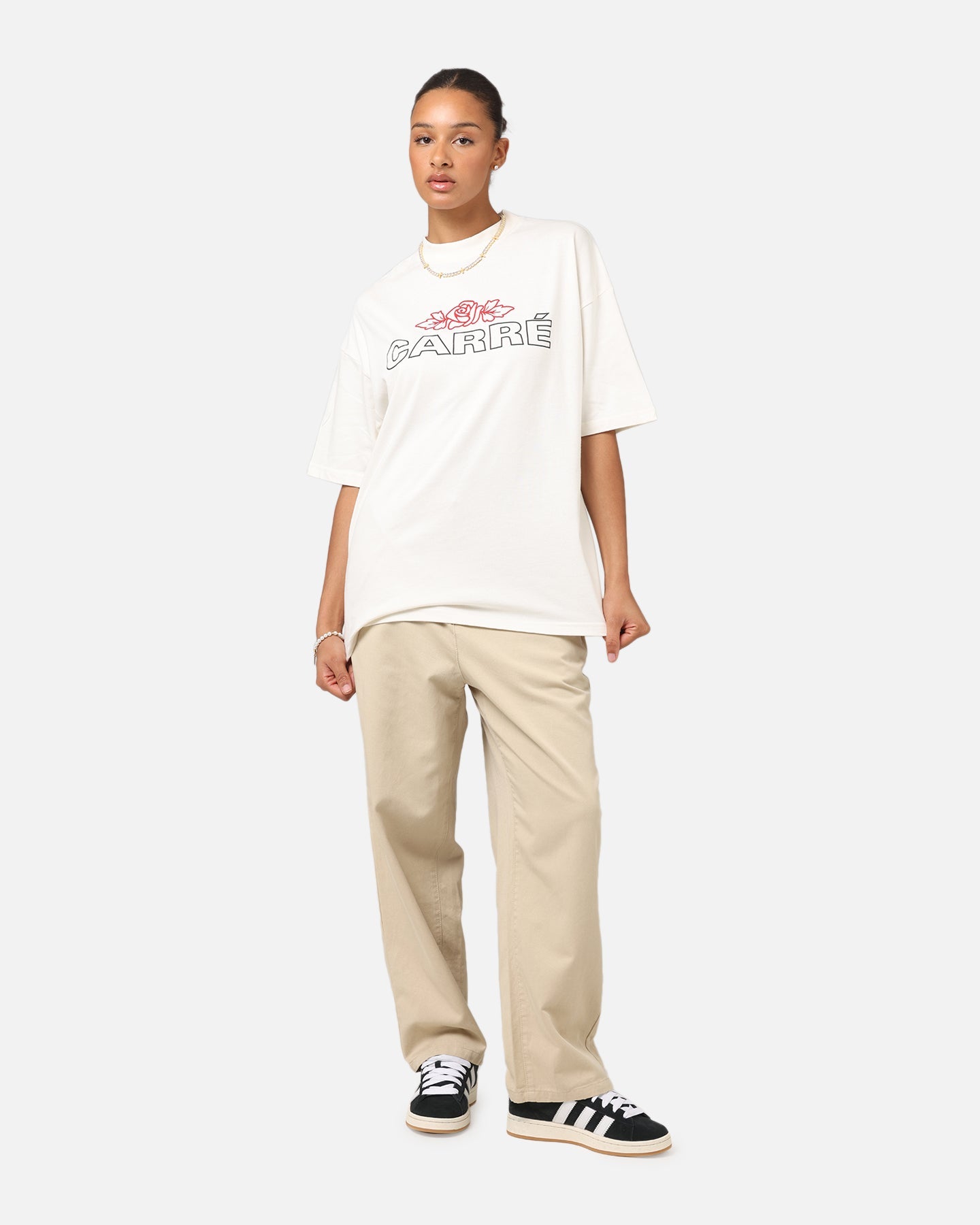 Carre Rosebud Mock Neck T-Shirt Off White Style001