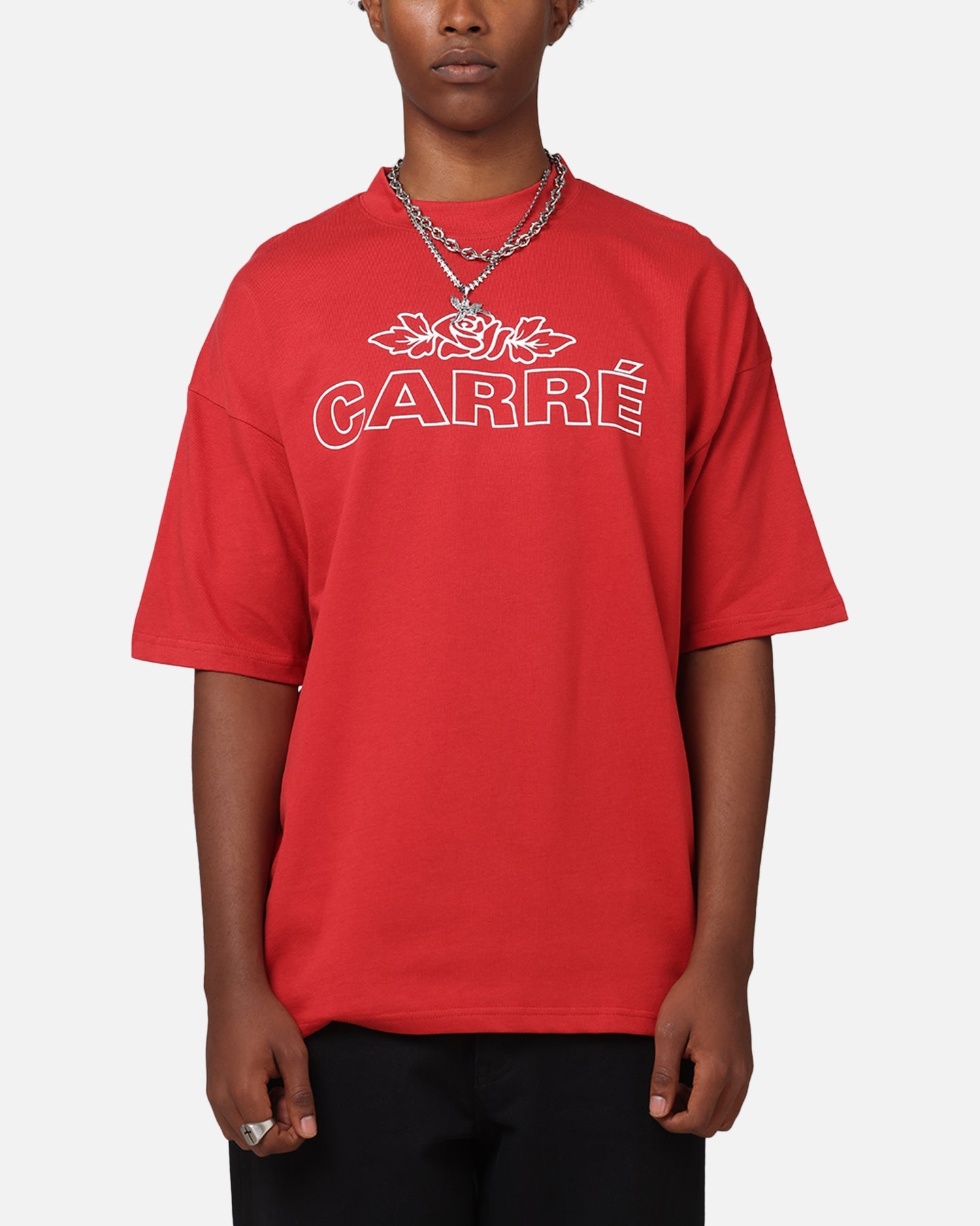 Carre Rosebud Mock Neck T-Shirt Red