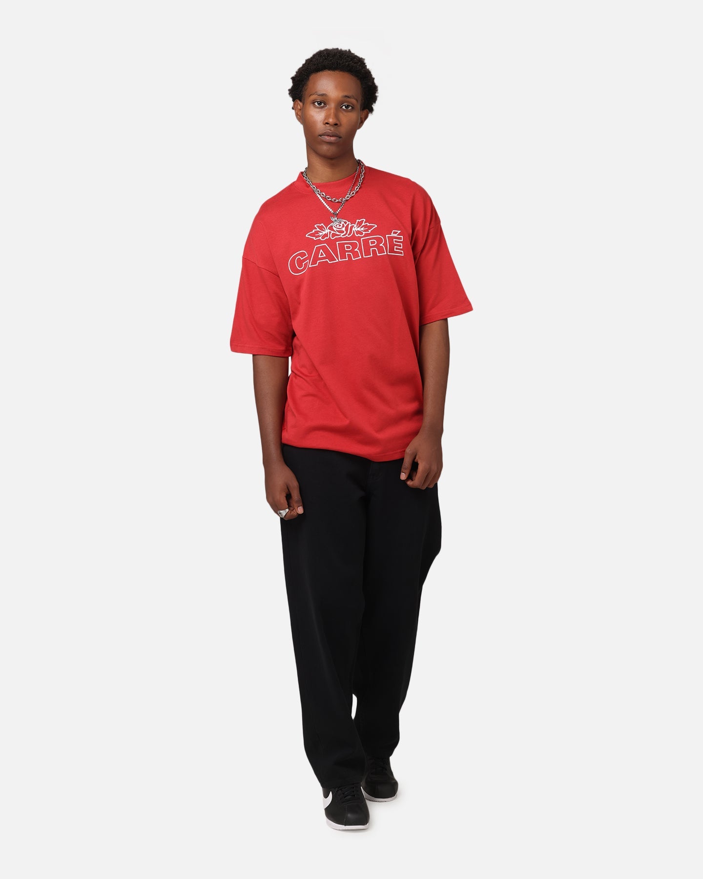 Carre Rosebud Mock Neck T-Shirt Red