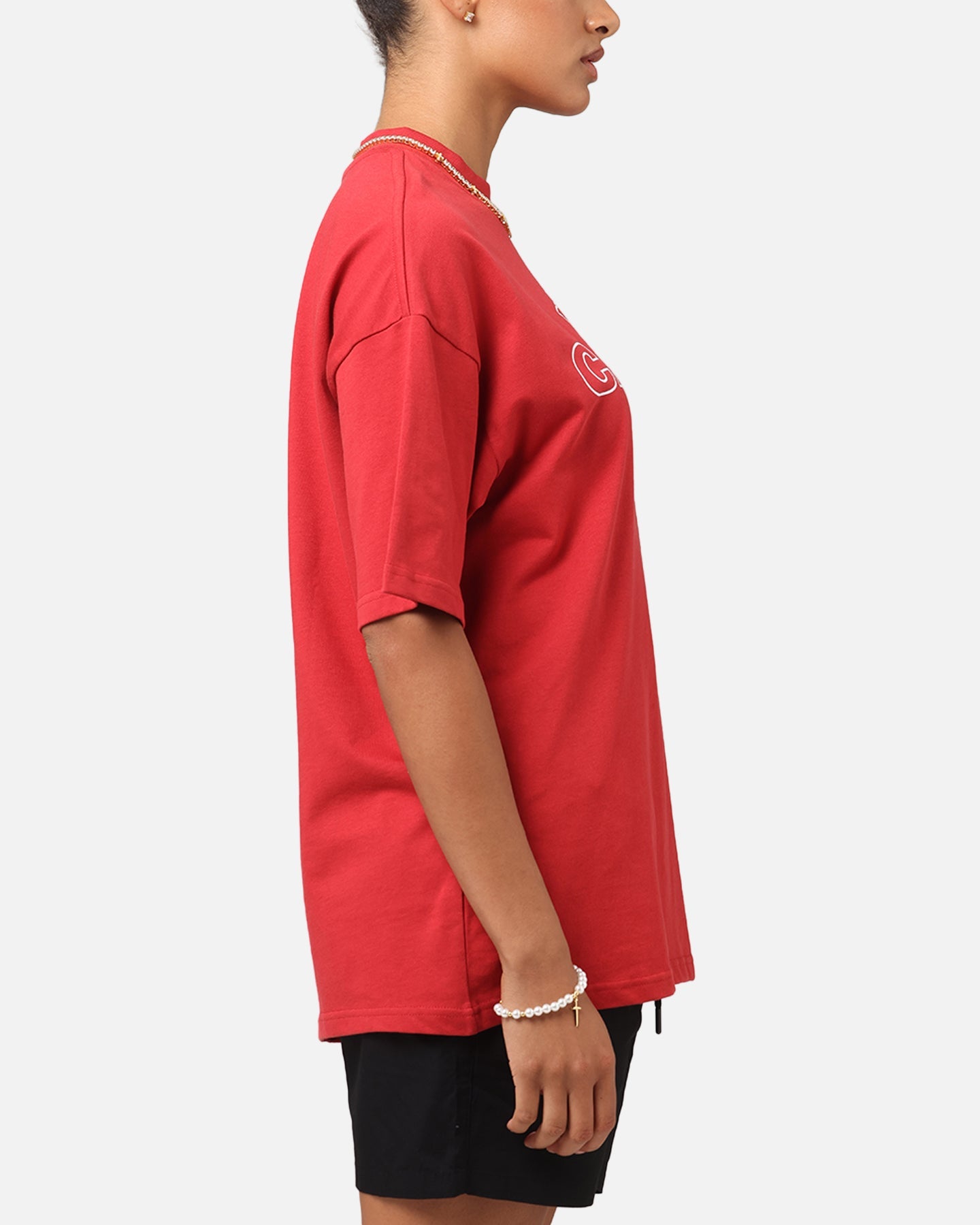 Carre Rosebud Mock Neck T-Shirt Red Style001
