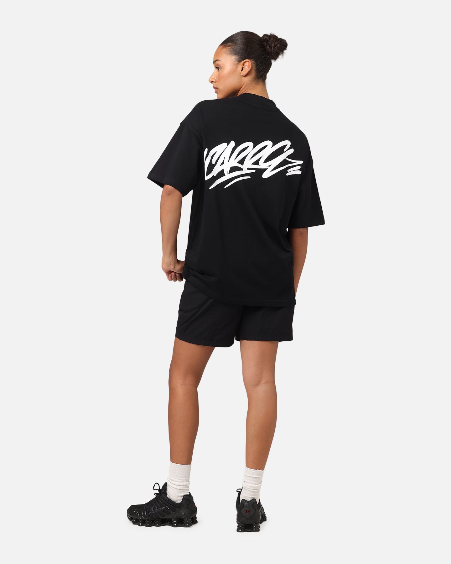 Carre Tag Mock Neck T-Shirt Black Style001