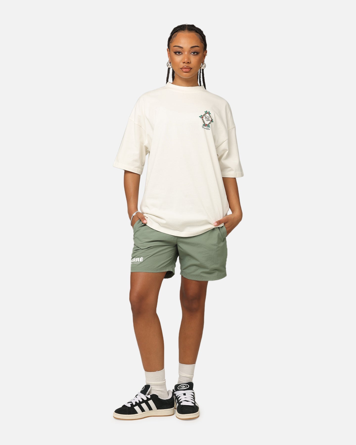 Carre Royal Patch Mock Neck T-Shirt Off White Style001