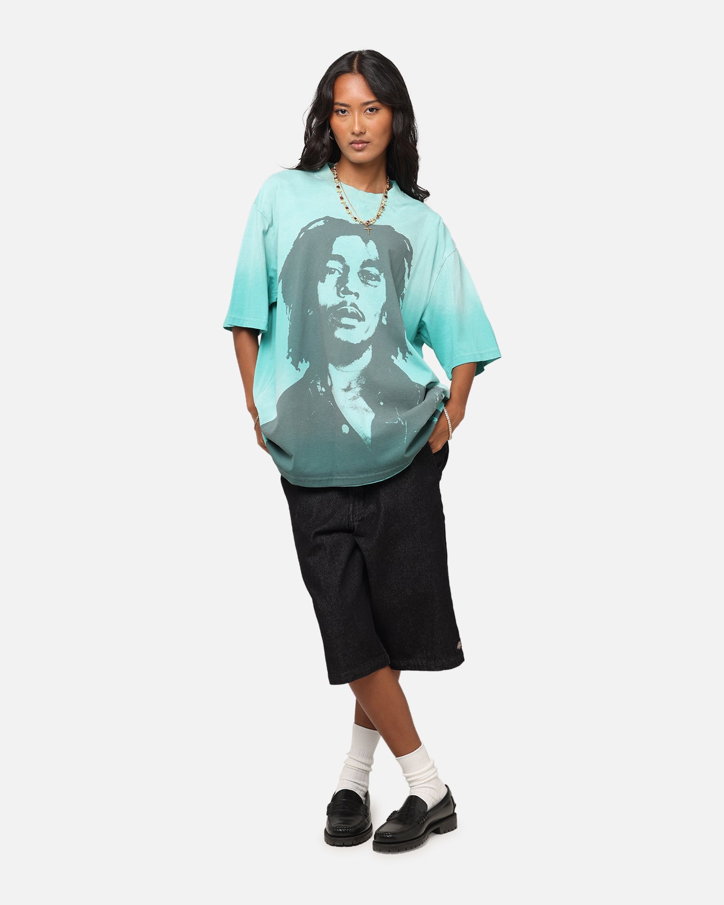 Bob Marley Bob Hem Vintage T-Shirt Washed Teal/Black Style001
