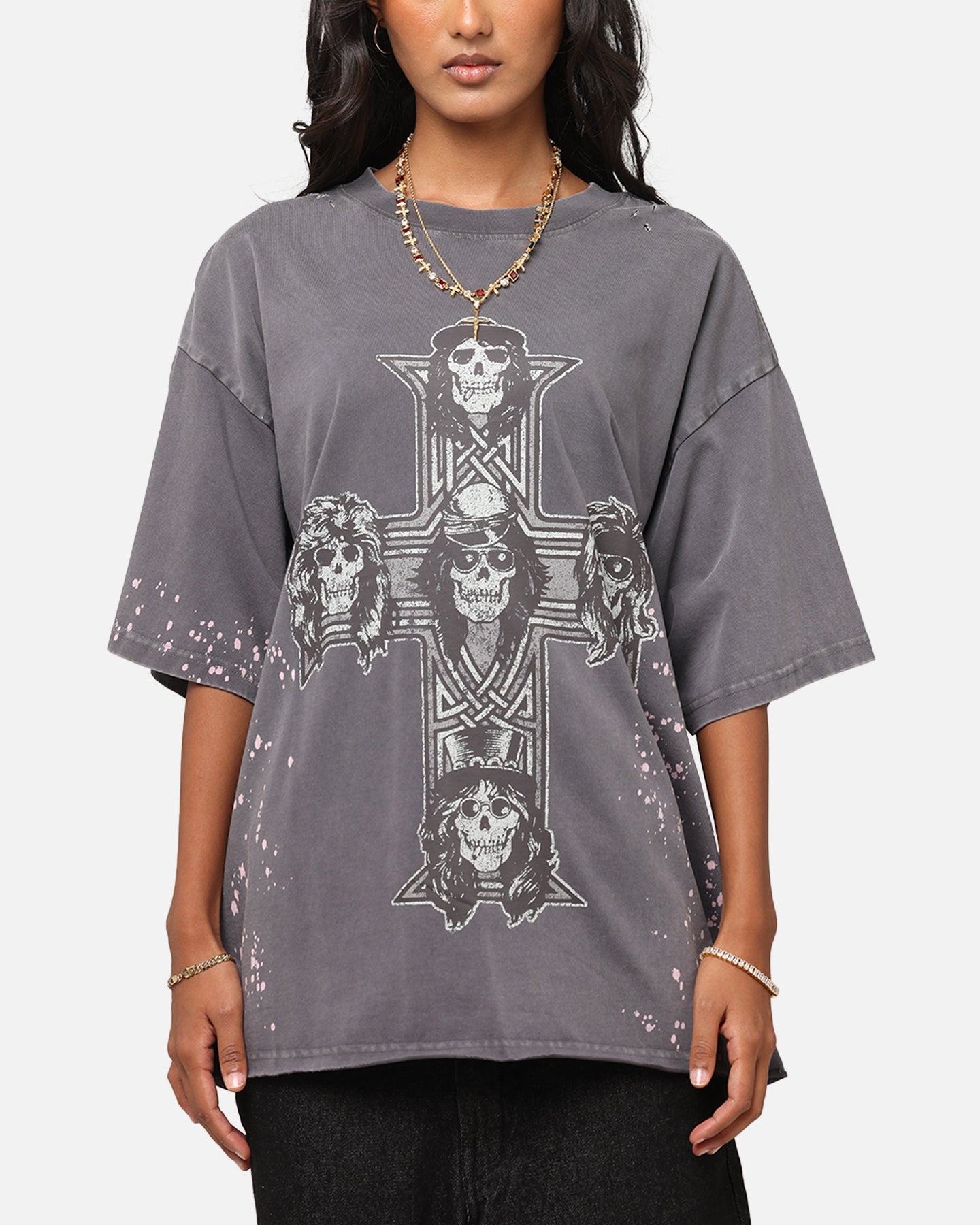 Guns N Roses Guns Cross T-Shirt Washed Black Style001