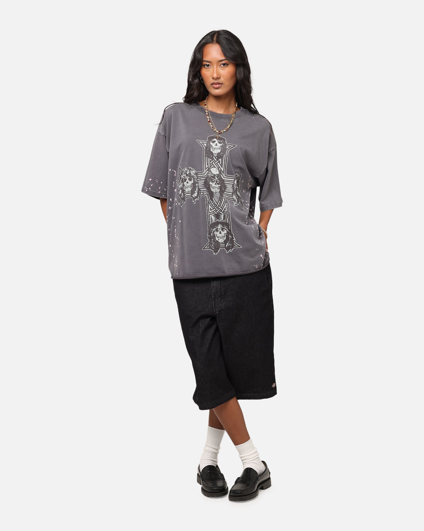 Guns N Roses Guns Cross T-Shirt Washed Black Style001