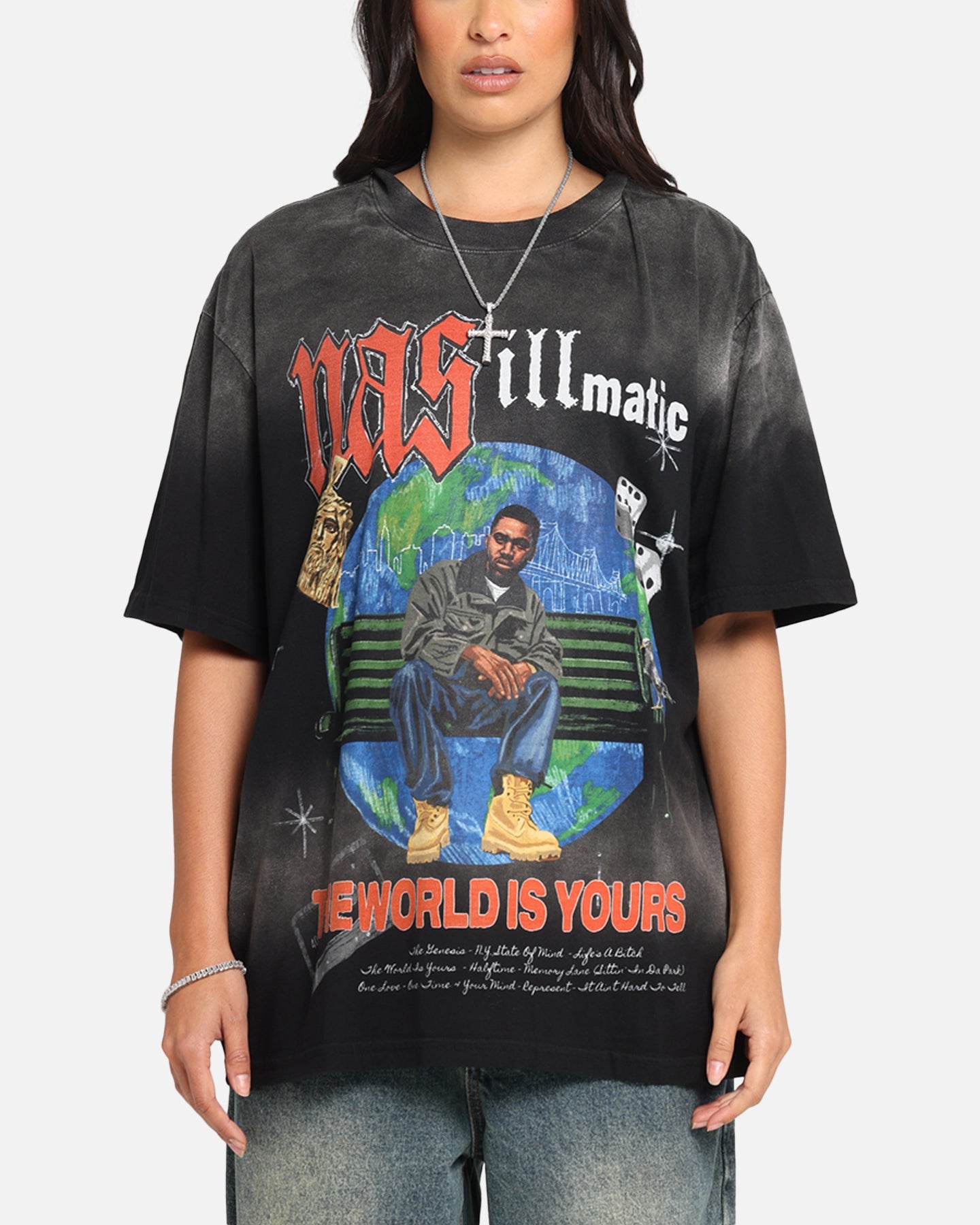 Nas The World Is Yours T-Shirt Washed Black Style001