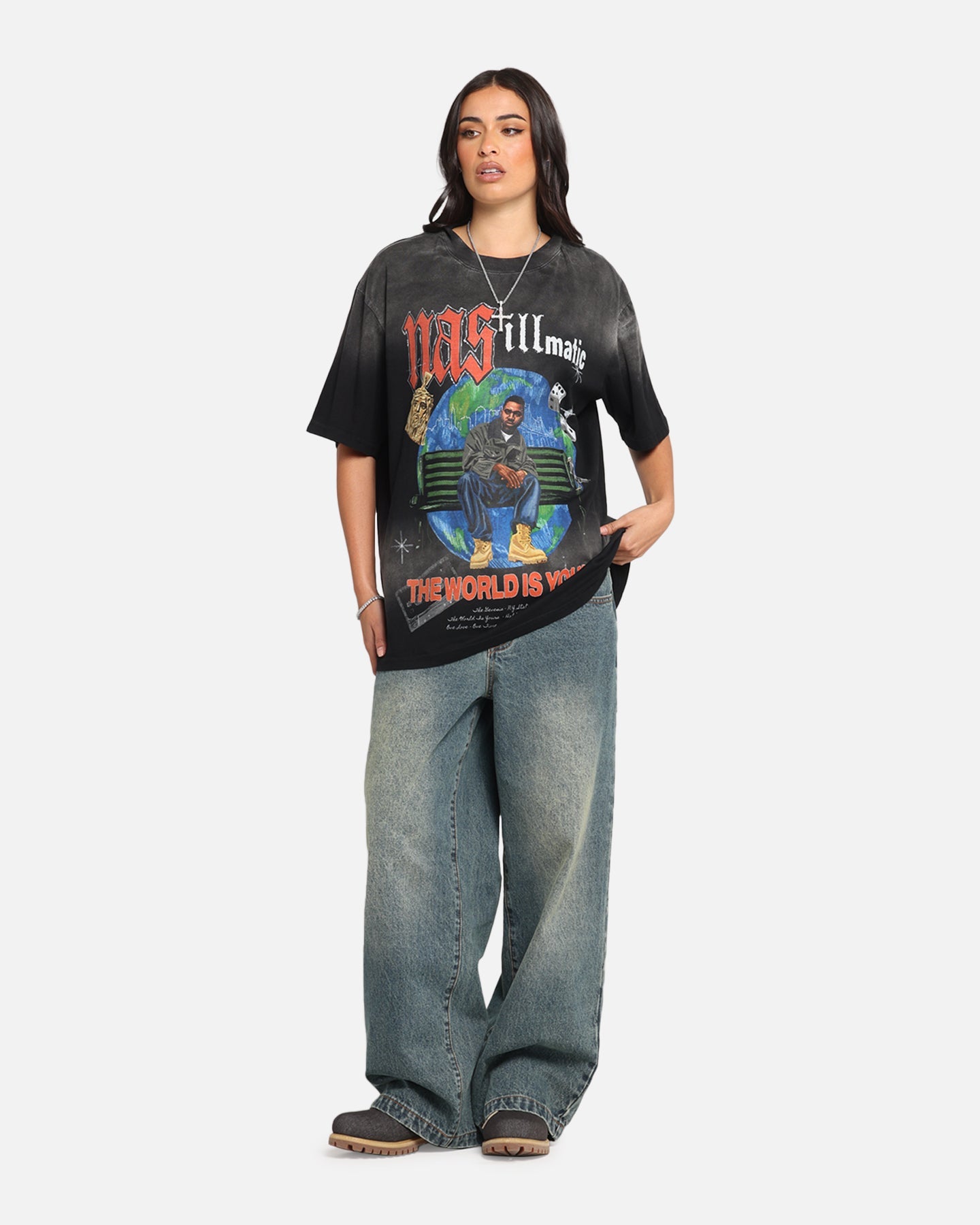 Nas The World Is Yours T-Shirt Washed Black Style001