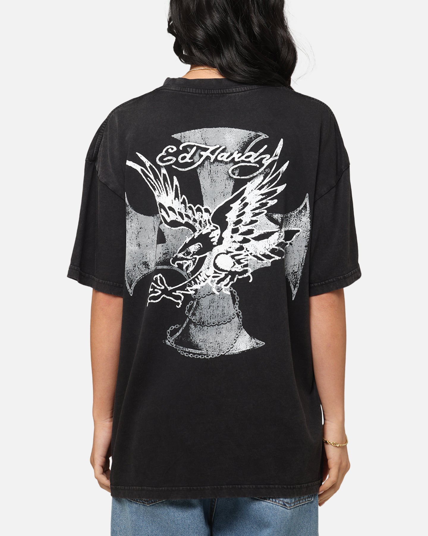 Ed Hardy Flight Premium T-Shirt Black Acidwash Style001