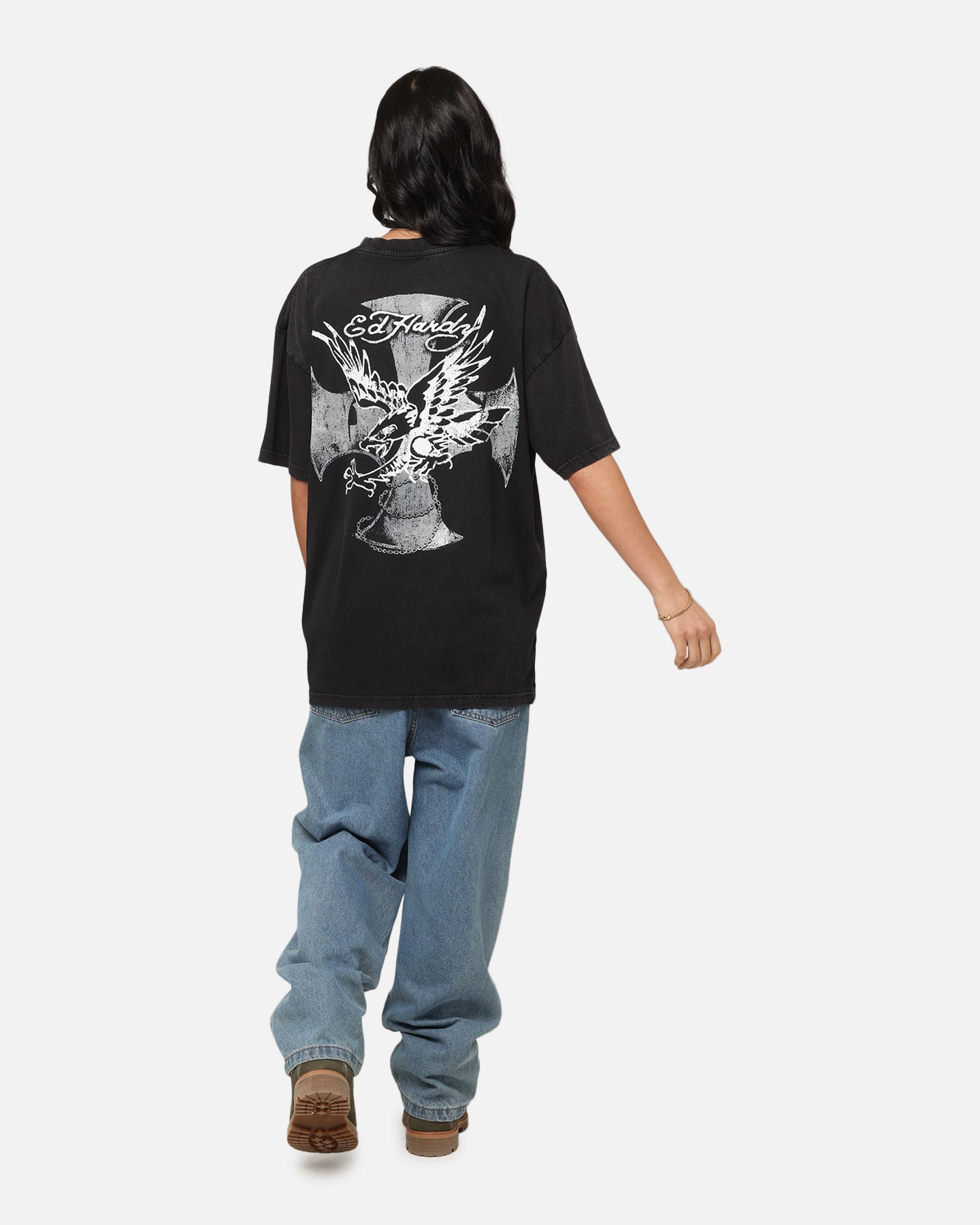 Ed Hardy Flight Premium T-Shirt Black Acidwash Style001