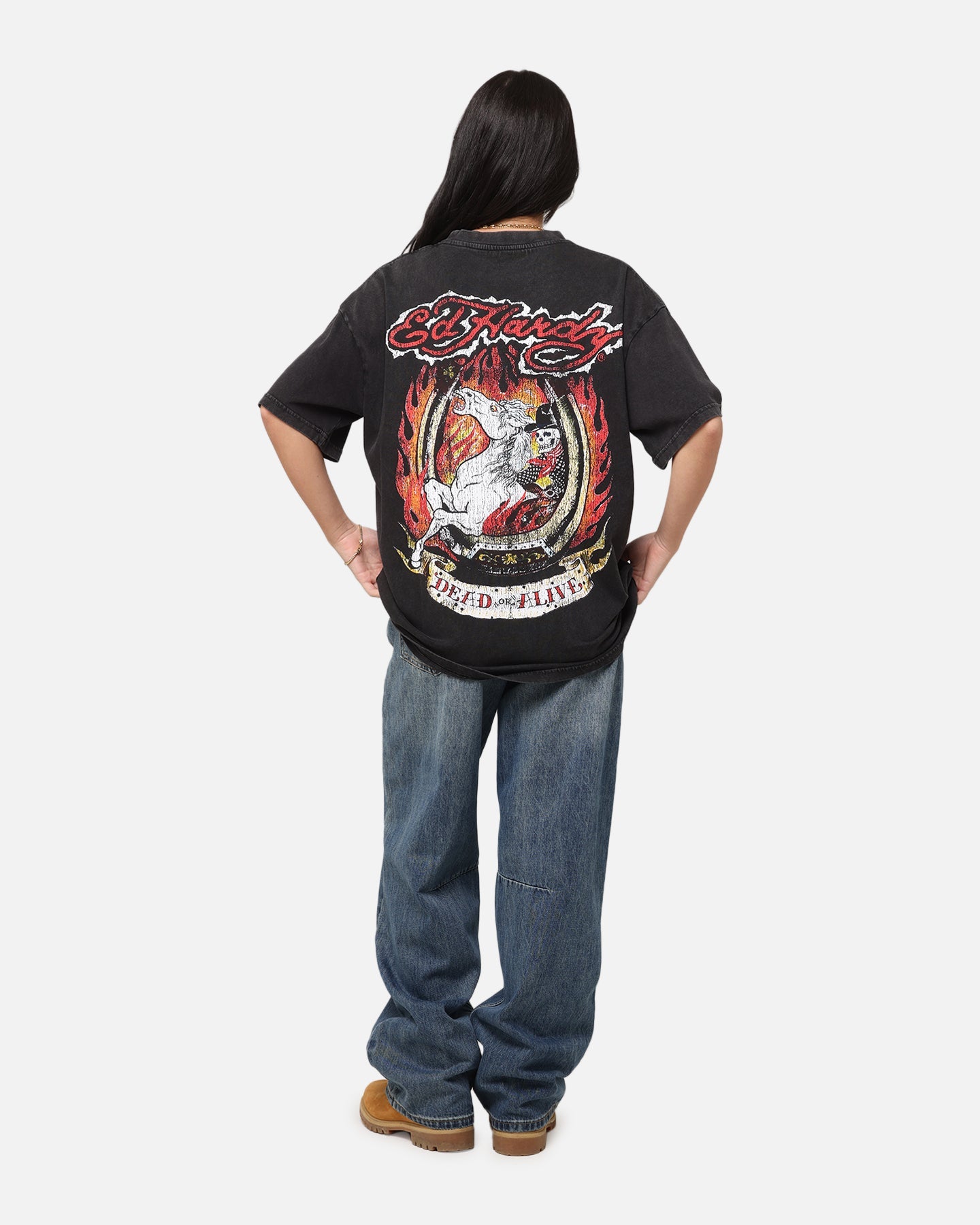 Ed Hardy Horse Power Vintage T-Shirt Black Acidwash Style001