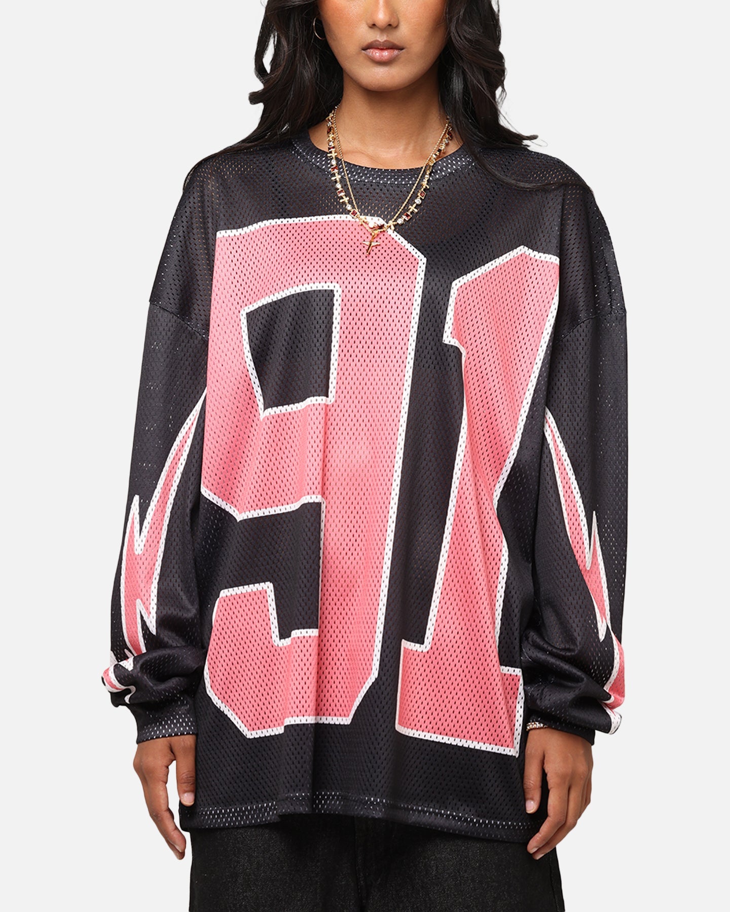 Criminal Damage 91 Mesh Long Sleeve T-Shirt Caviar Style001