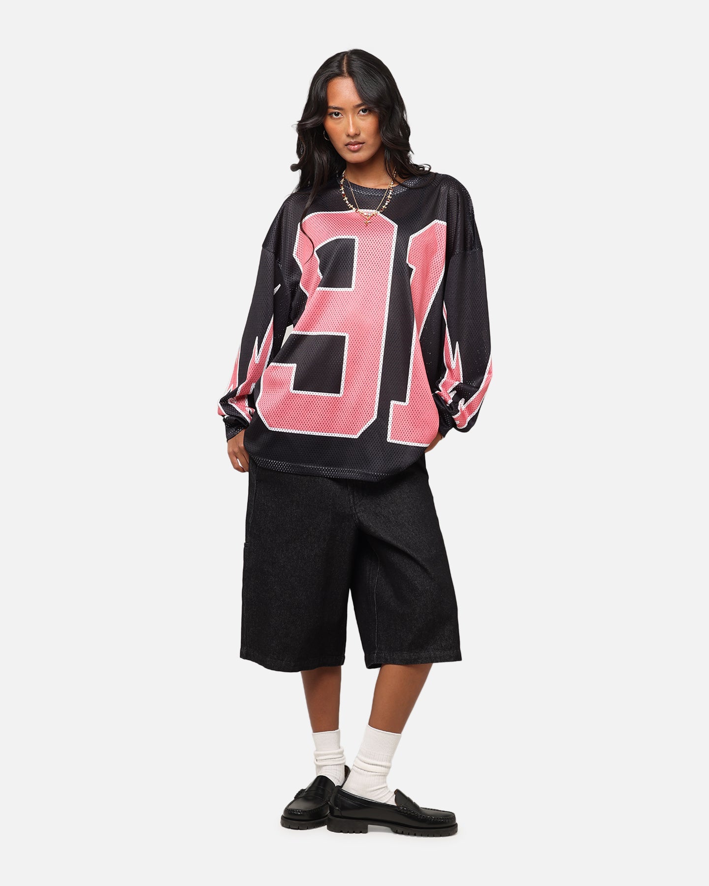 Criminal Damage 91 Mesh Long Sleeve T-Shirt Caviar Style001