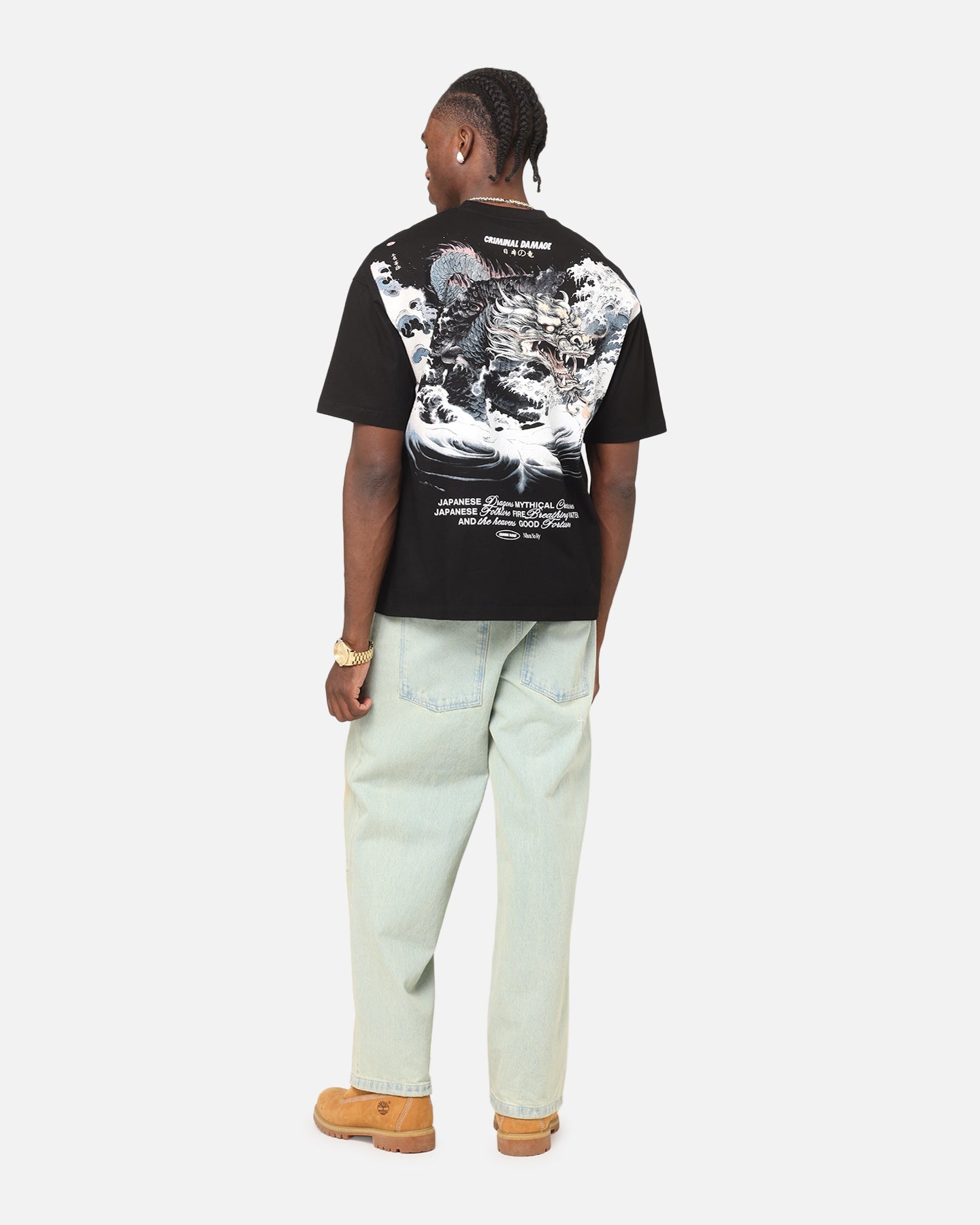 Criminal Damage Dragon Wave T-Shirt Washed Black