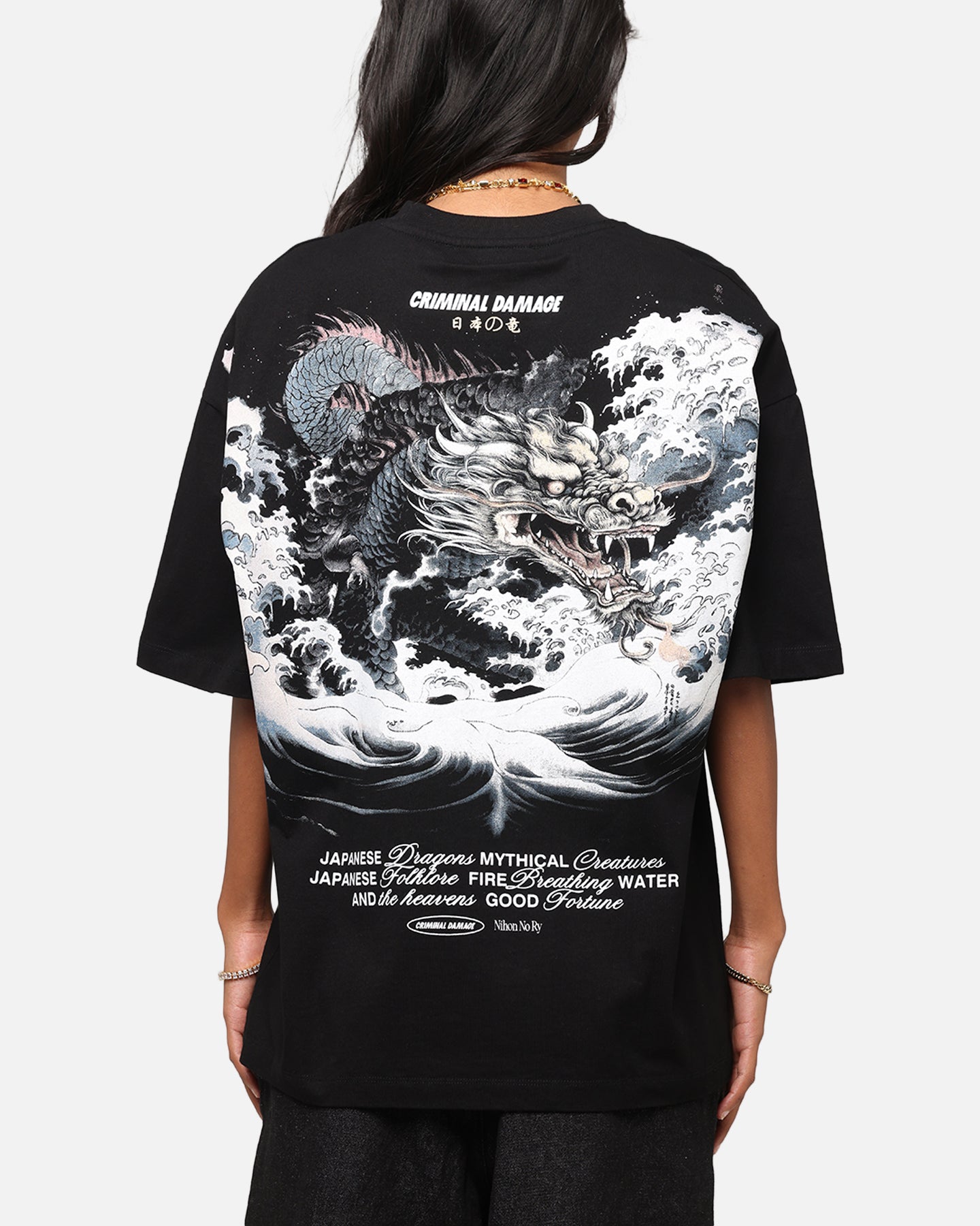 Criminal Damage Dragon Wave T-Shirt Washed Black Style001